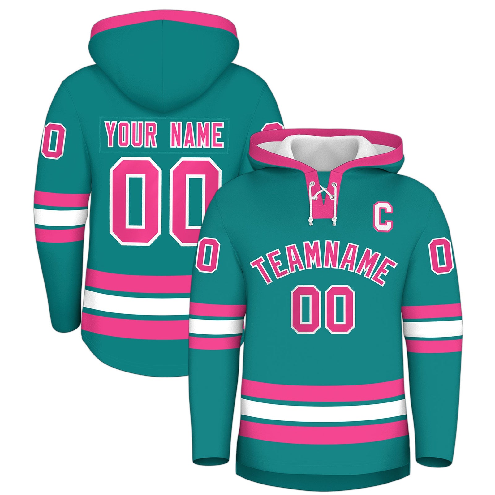 Custom Hockey Hoodie Jersey Teal Pink Classic Style for Men&Youth