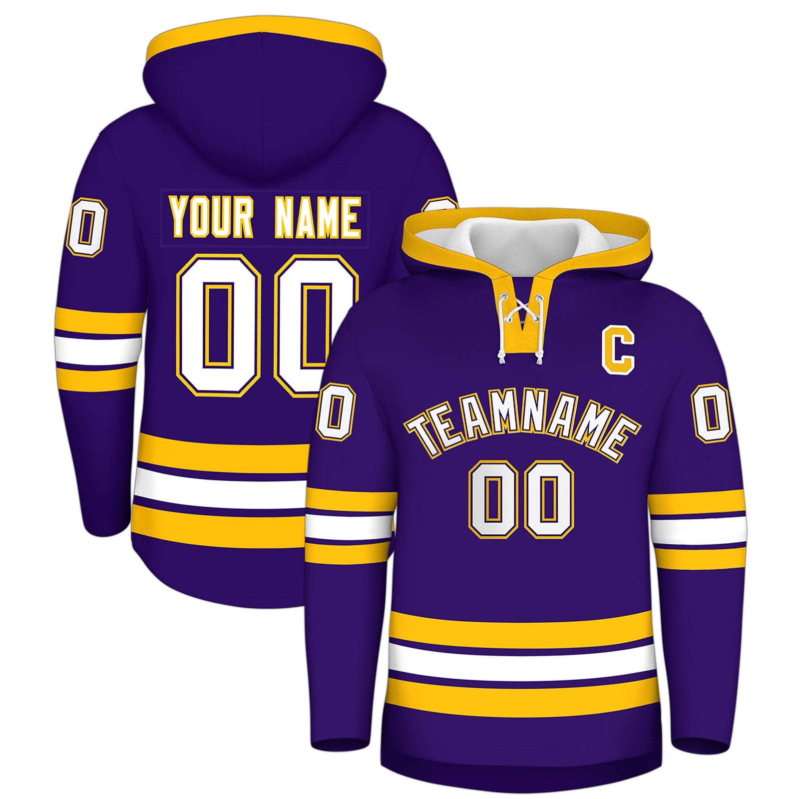 Custom Hockey Hoodie Jersey Purple Gold Classic Style for Men&Youth