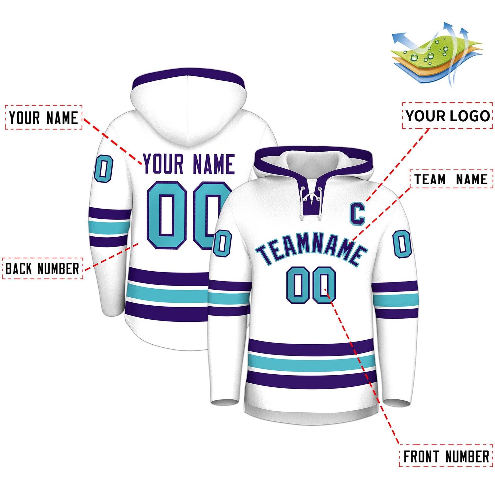 Custom Hockey Hoodie Jersey White Purple Classic Style for Men&Youth
