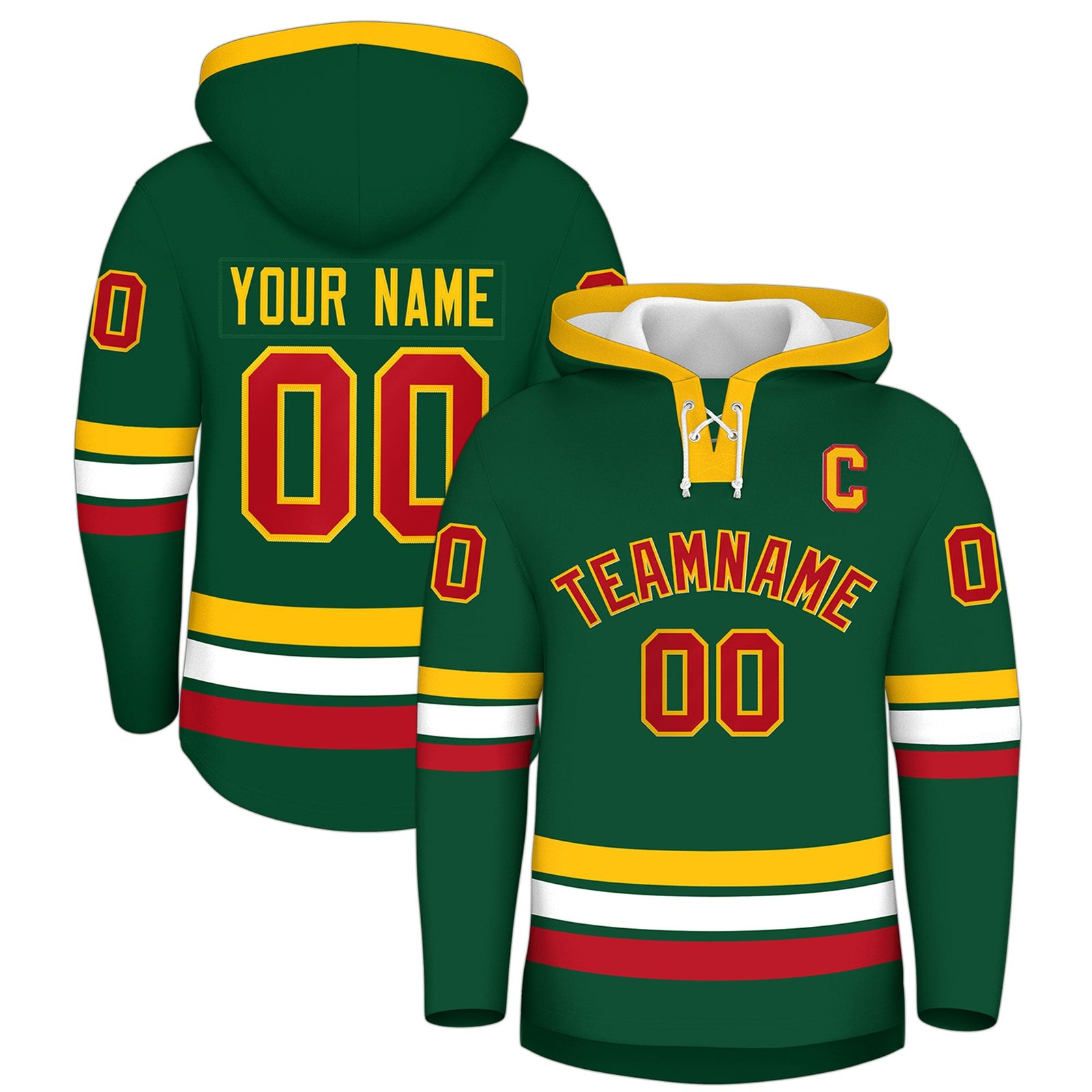 Custom Hockey Hoodie Jersey Dark Green Gold Classic Style Add Name,Number & Logo