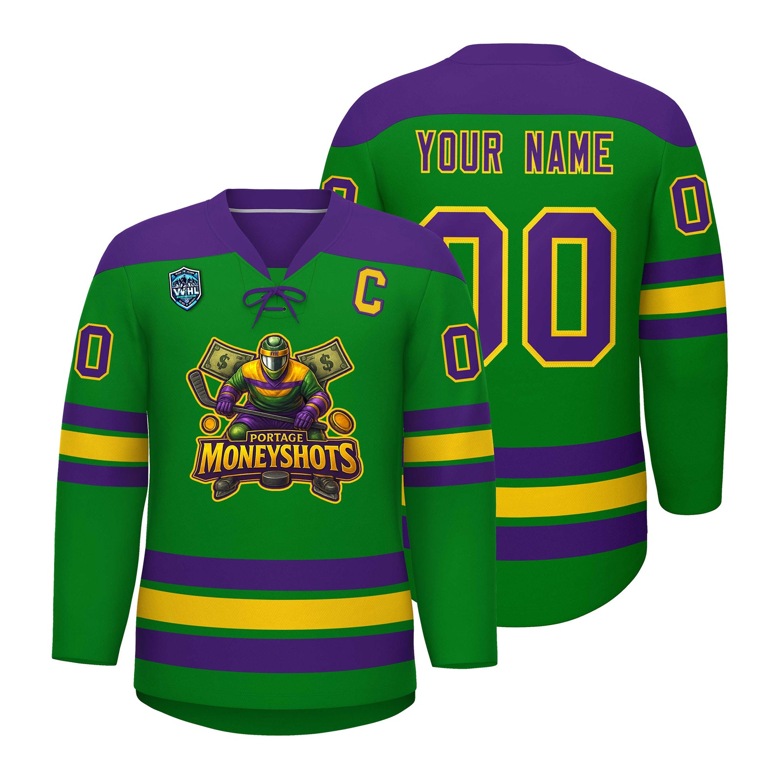 VVHL S7 Portage Moneyshots Green White Hockey Jersey