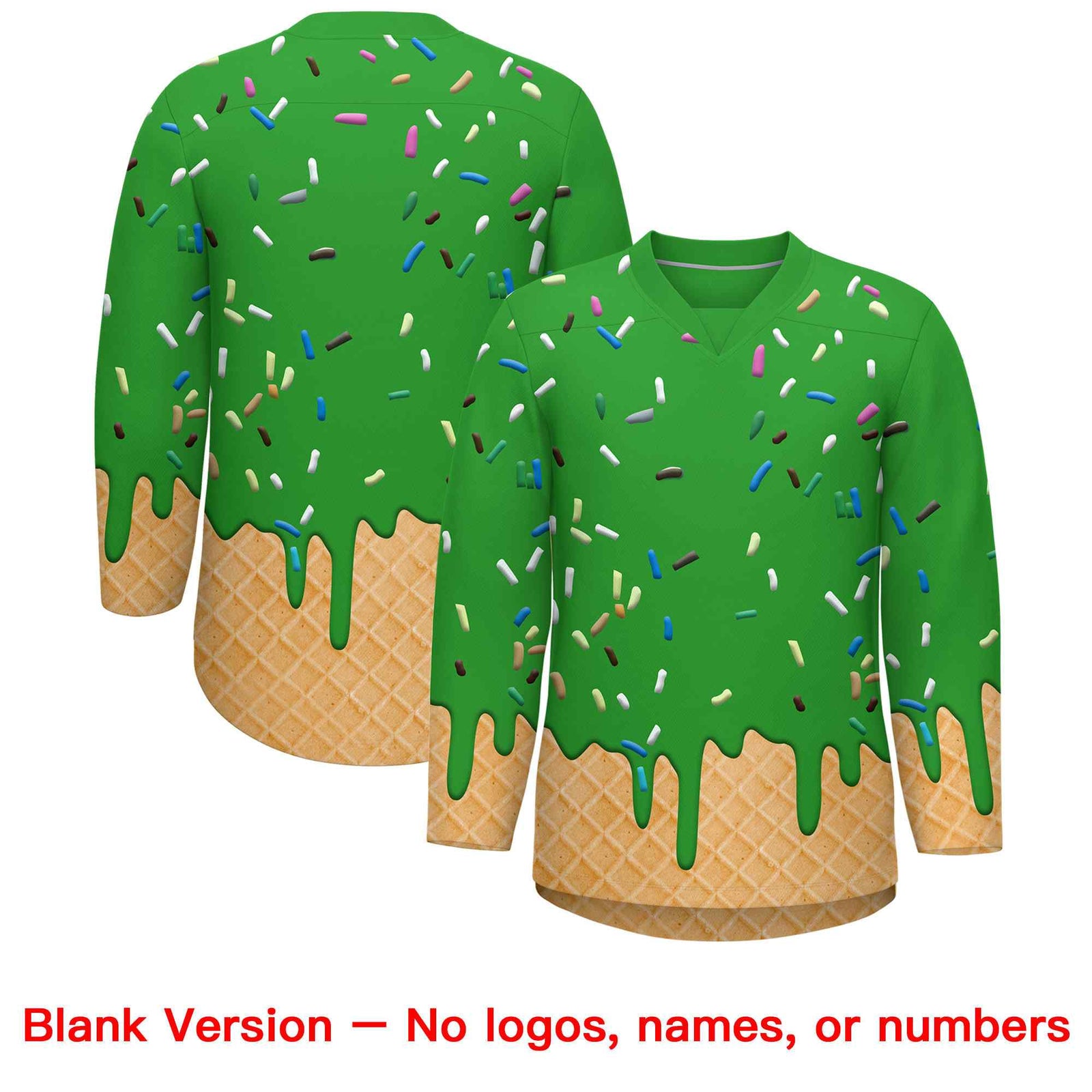 Custom Light Green Orange Ice Cream Pattern Personalized V-Neck Hockey Jersey