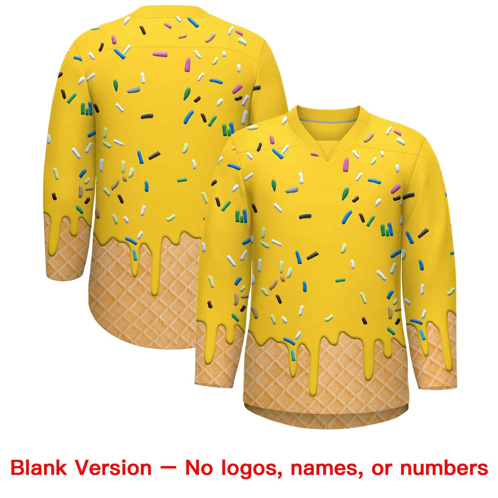 Custom Gold Purple Ice Cream Pattern Personalized V-Neck Hockey Jersey| KXKSHOP