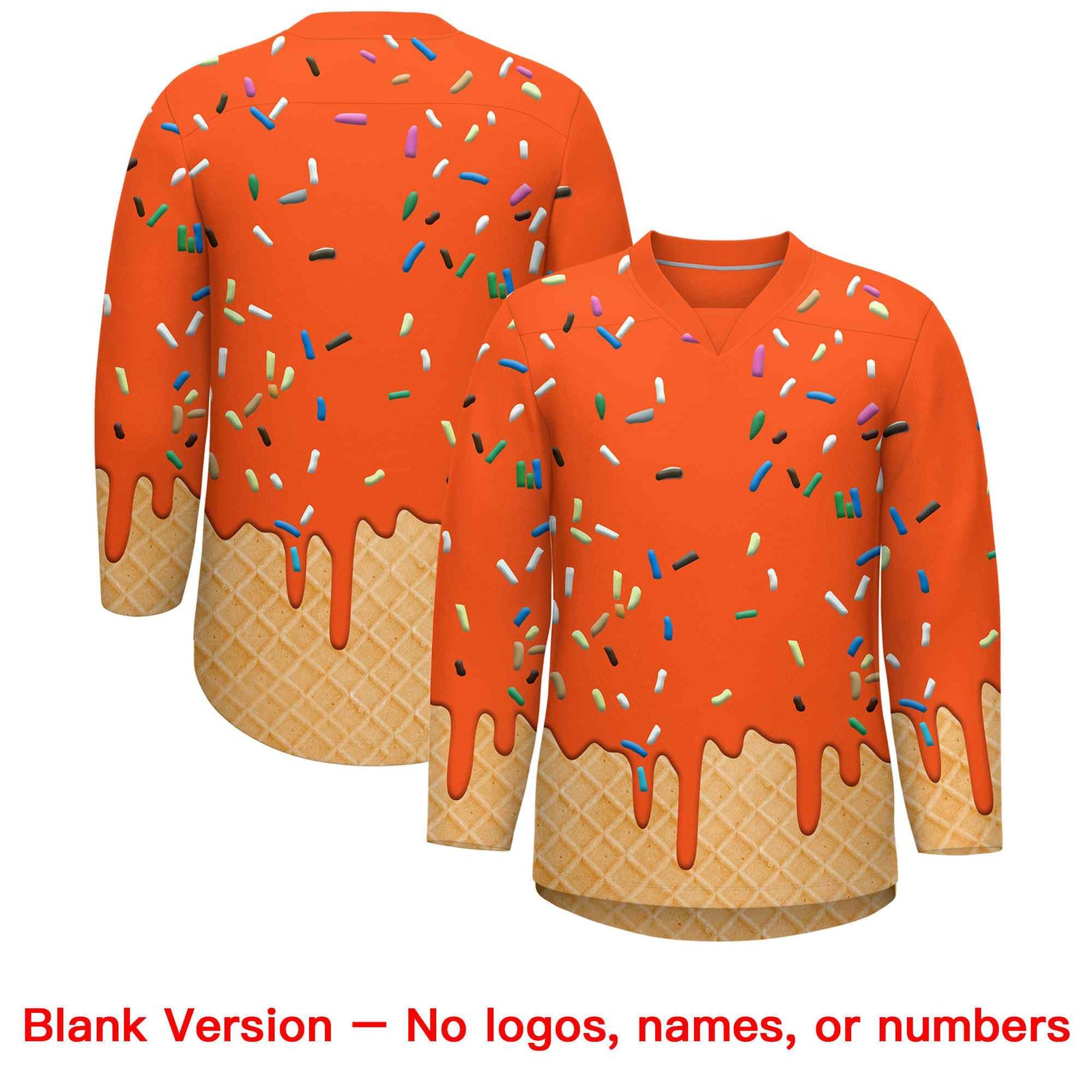 Custom Orange Royal Blue Ice Cream Pattern Personalized V-Neck Hockey Jersey| KXKSHOP