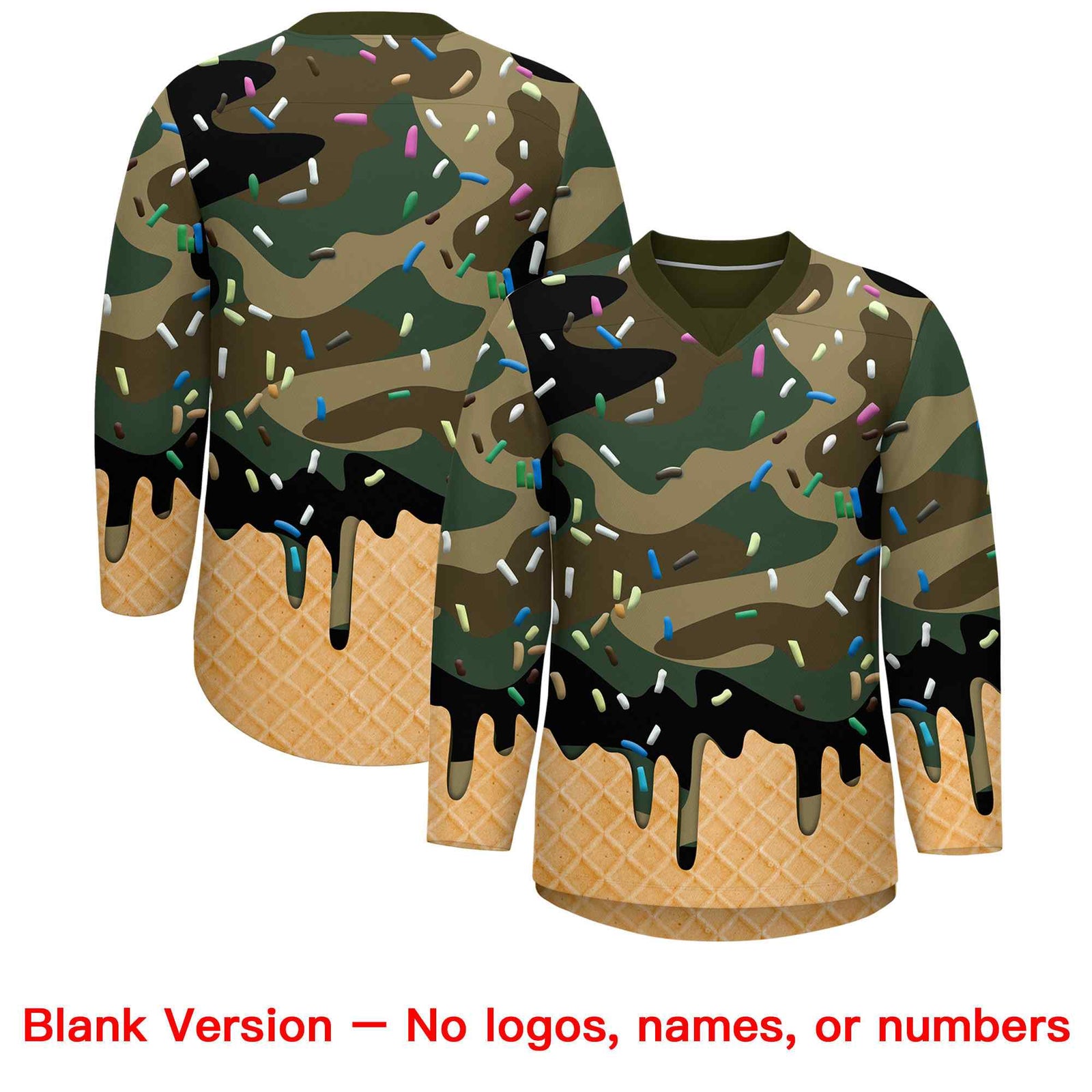 Custom Camo White Ice Cream Pattern Personalized V-Neck Hockey Jersey| KXKSHOP