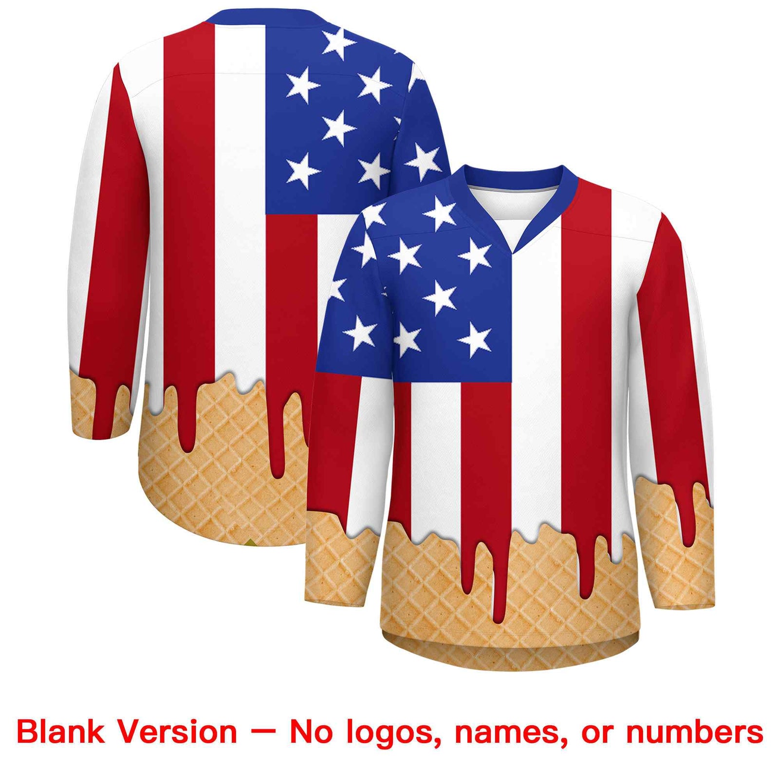 Custom American Flag White Ice Cream Pattern Personalized V-Neck Hockey Jersey| KXKSHOP