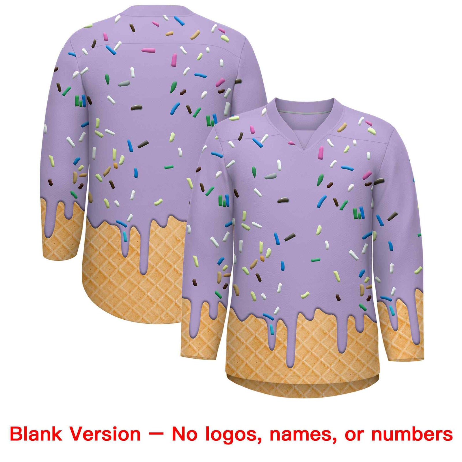 Custom Light Purple Orange Ice Cream Pattern Personalized V-Neck Hockey Jersey| KXKSHOP