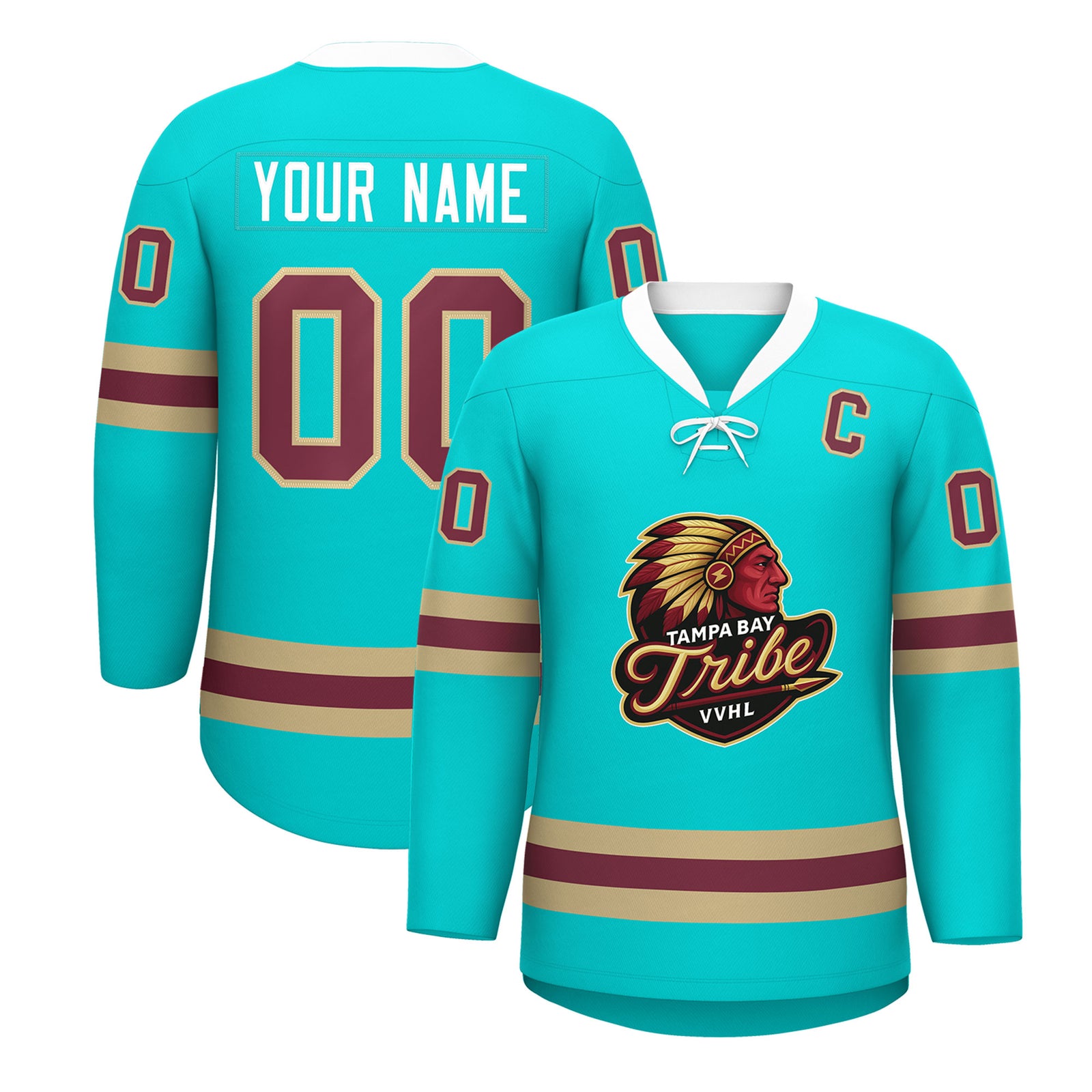 VVHL Custom TEMPA BAY TRIBE Dark Turquoise Hockey Jersey