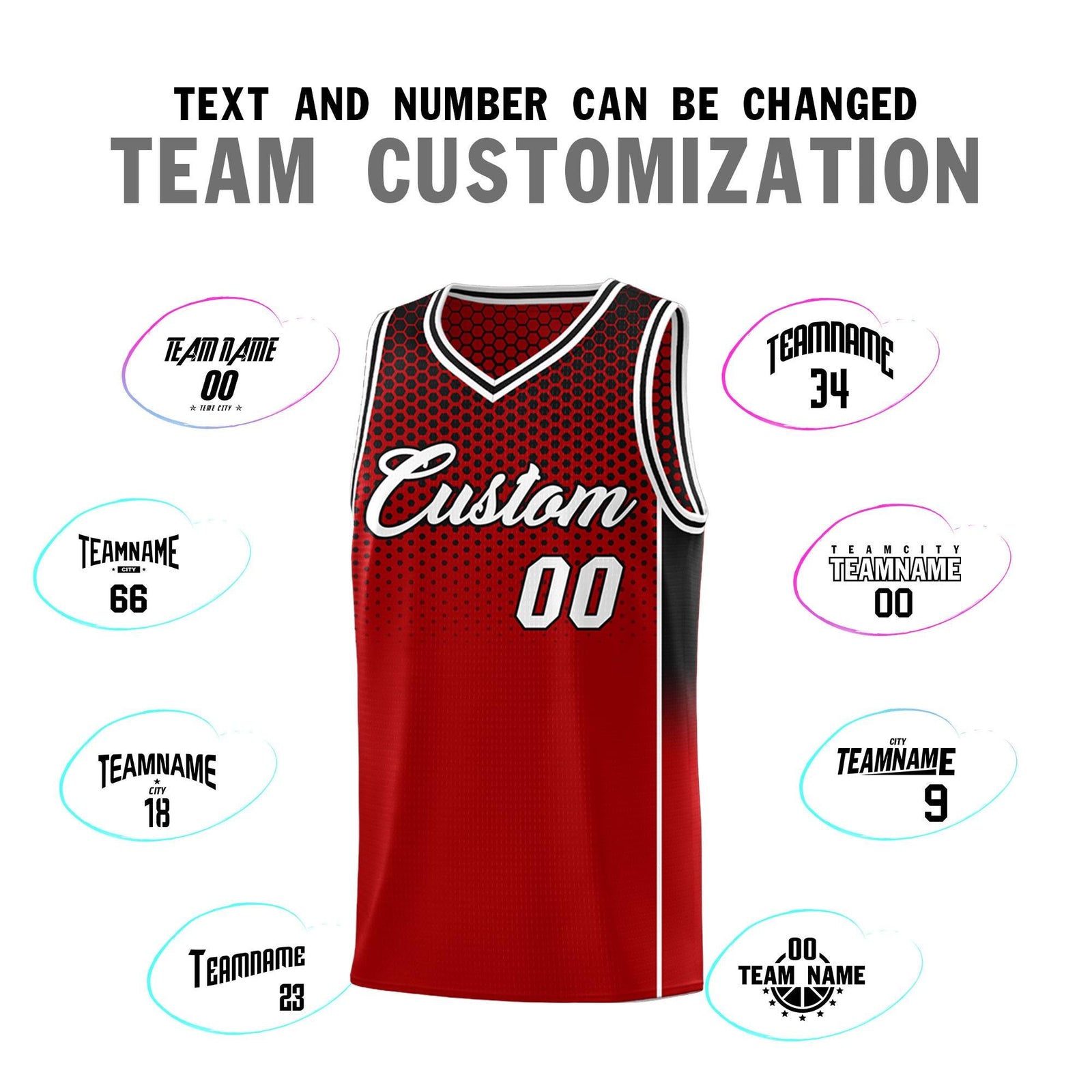 Custom Red Black Reversible Side Gradient Sports Uniform Dot Pattern Basketball Jersey Kits