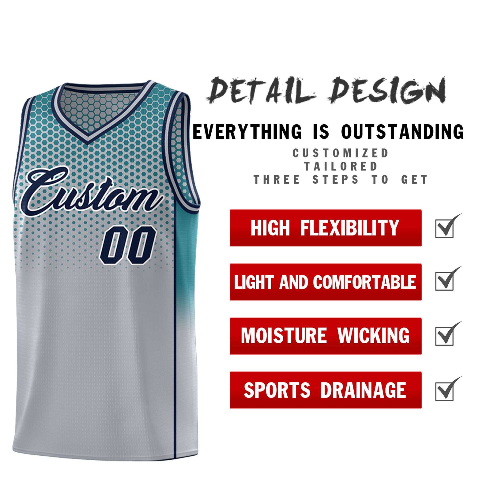 Custom Gray Aqua Reversible Side Gradient Sports Uniform Dot Pattern Basketball Jersey Kits