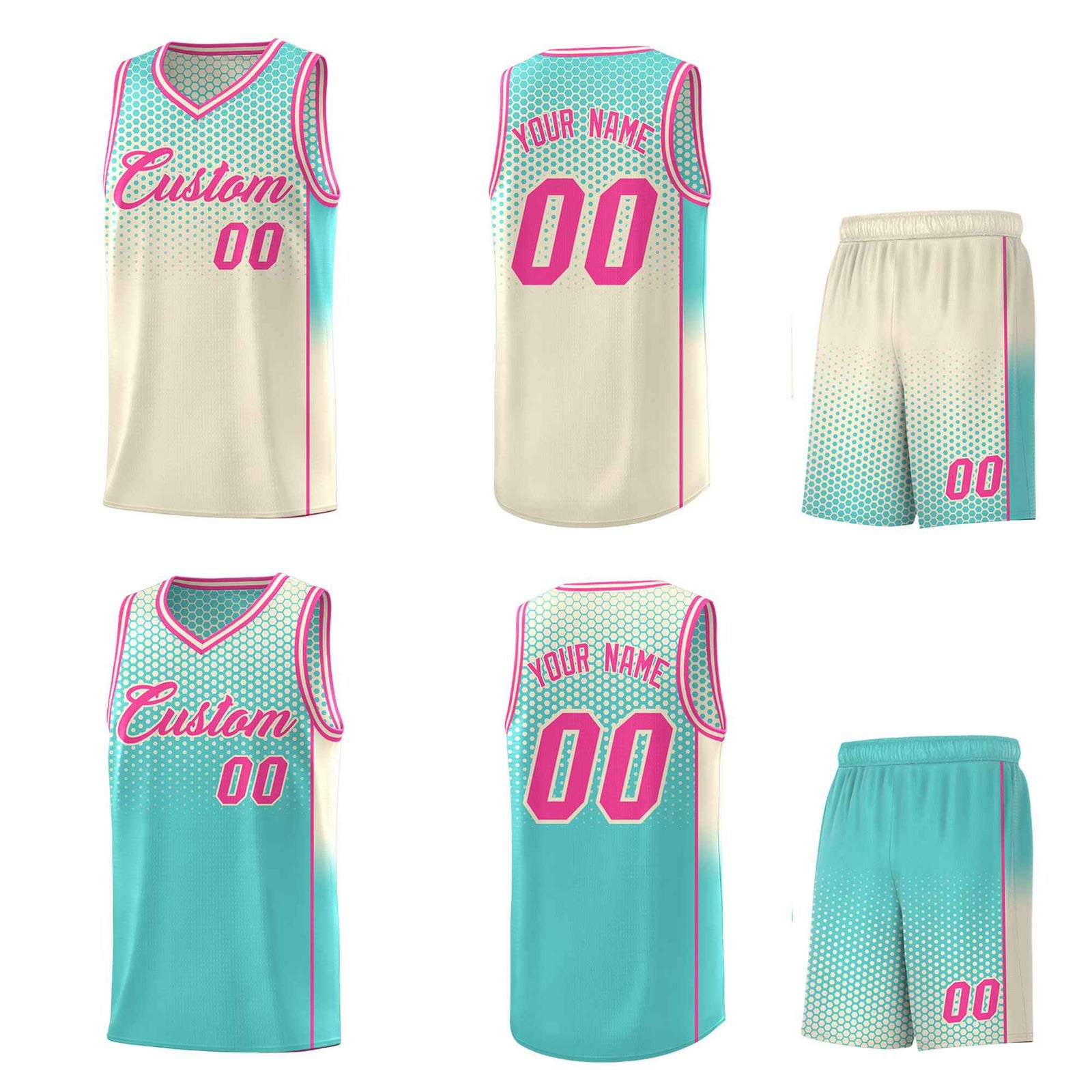 Custom Cream Bright Green Reversible Side Gradient Sports Uniform Dot Pattern Basketball Jersey Kits