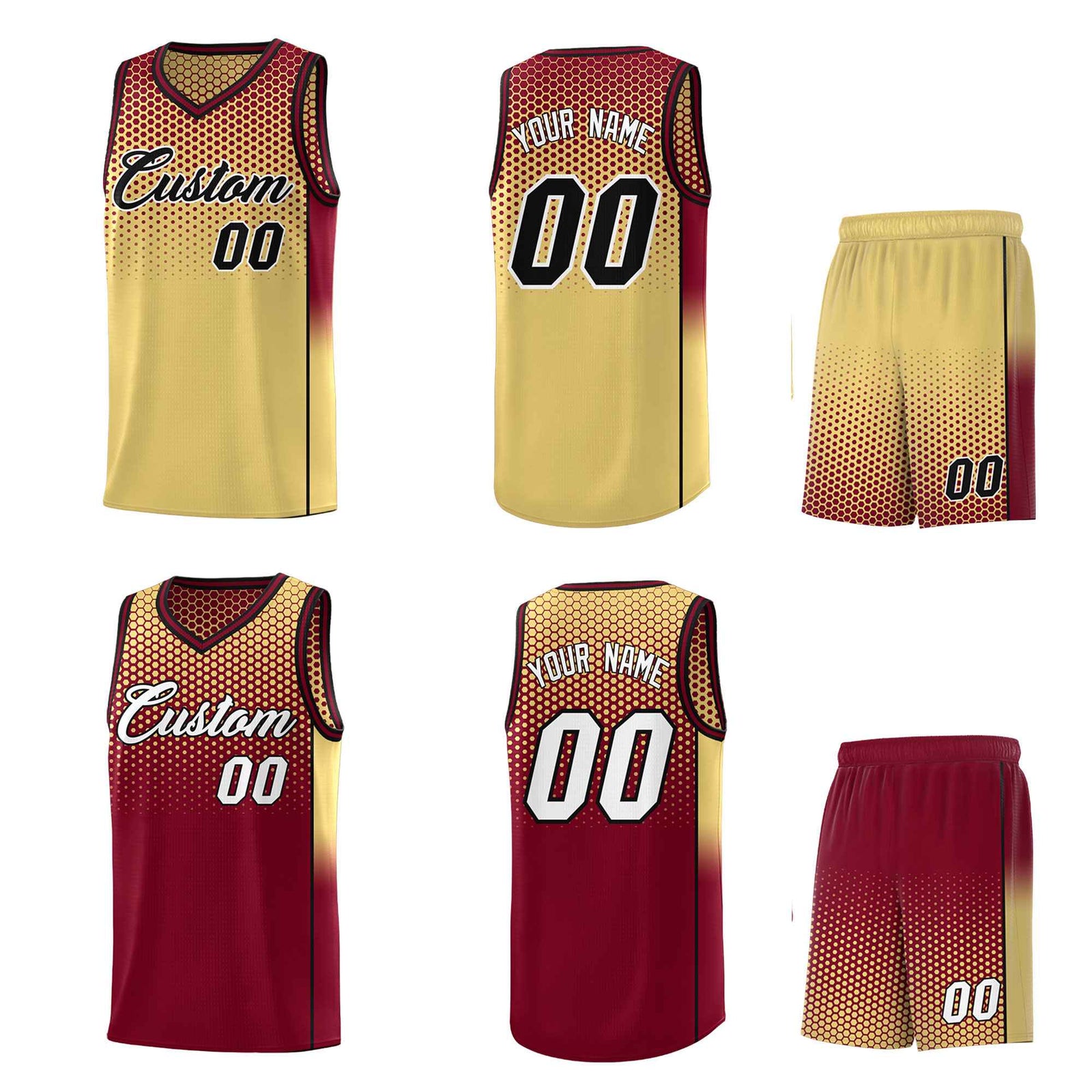 Custom Khaki Crimson Reversible Side Gradient Sports Uniform Dot Pattern Basketball Jersey Kits