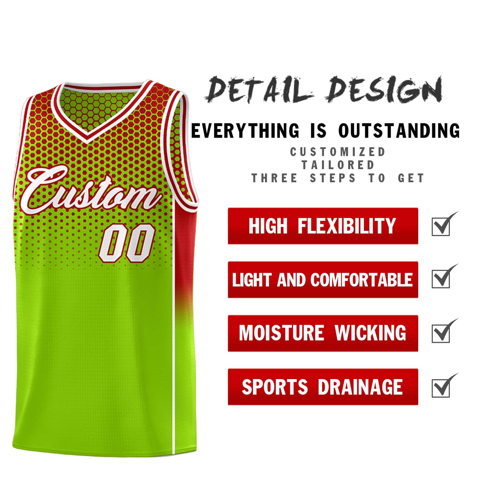 Custom Neon Green Red Reversible Side Gradient Sports Uniform Dot Pattern Basketball Jersey Kits