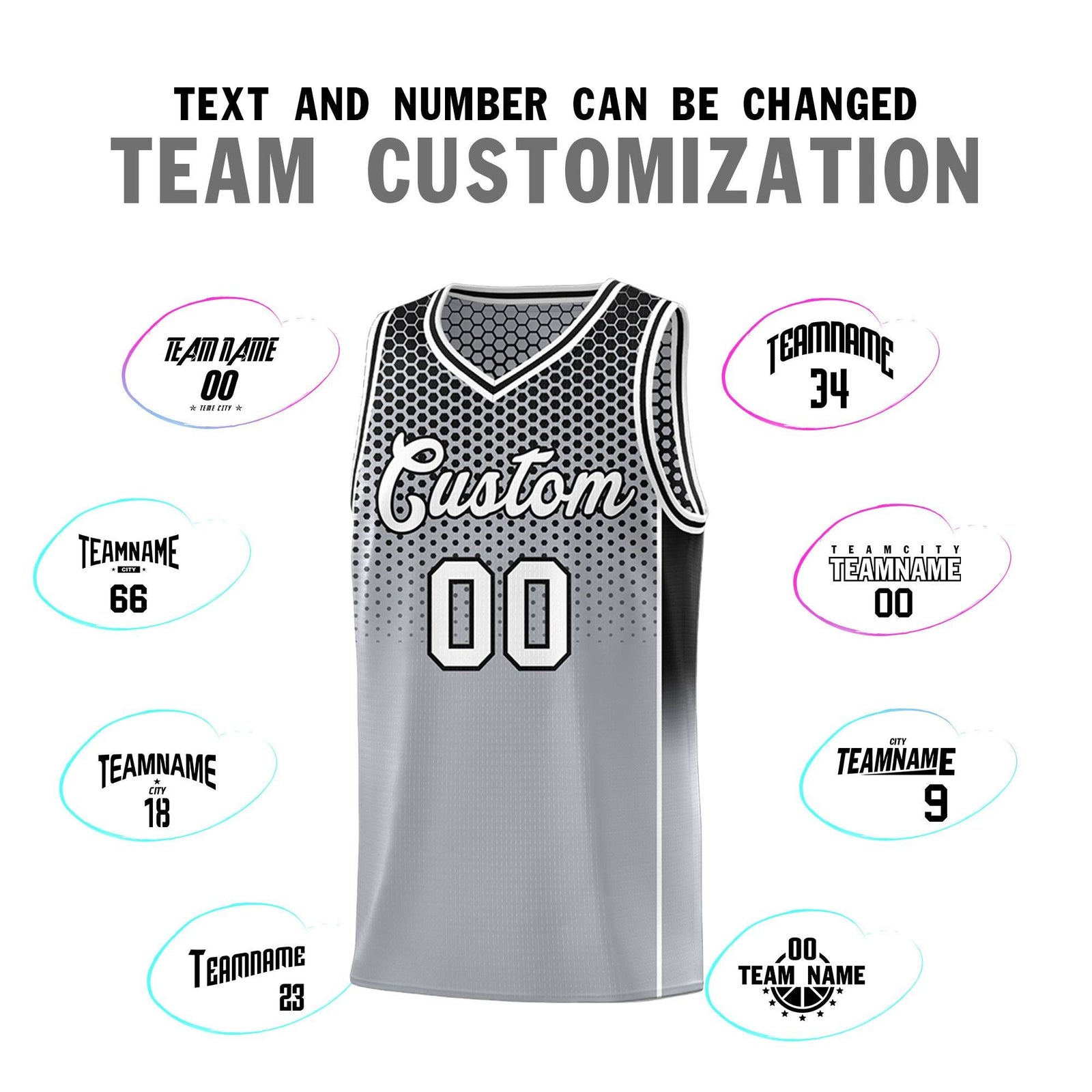 Custom Gray Black Reversible Side Gradient Sports Uniform Dot Pattern Basketball Jersey Kits