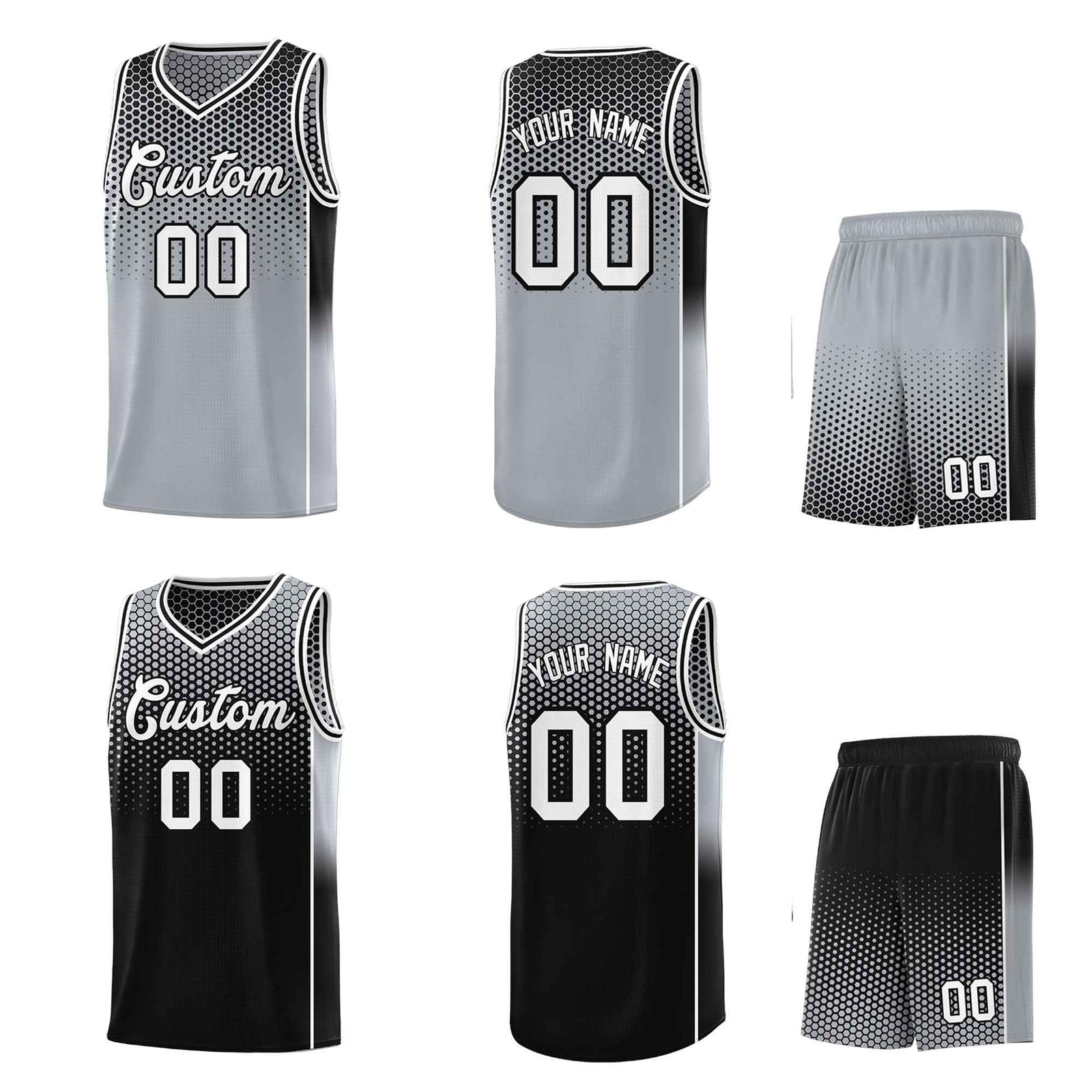 Custom Gray Black Reversible Side Gradient Sports Uniform Dot Pattern Basketball Jersey Kits