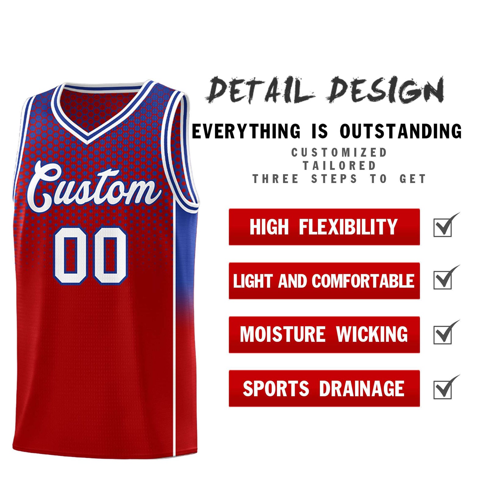Custom Red Royal Reversible Side Gradient Sports Uniform Dot Pattern Basketball Jersey Kits