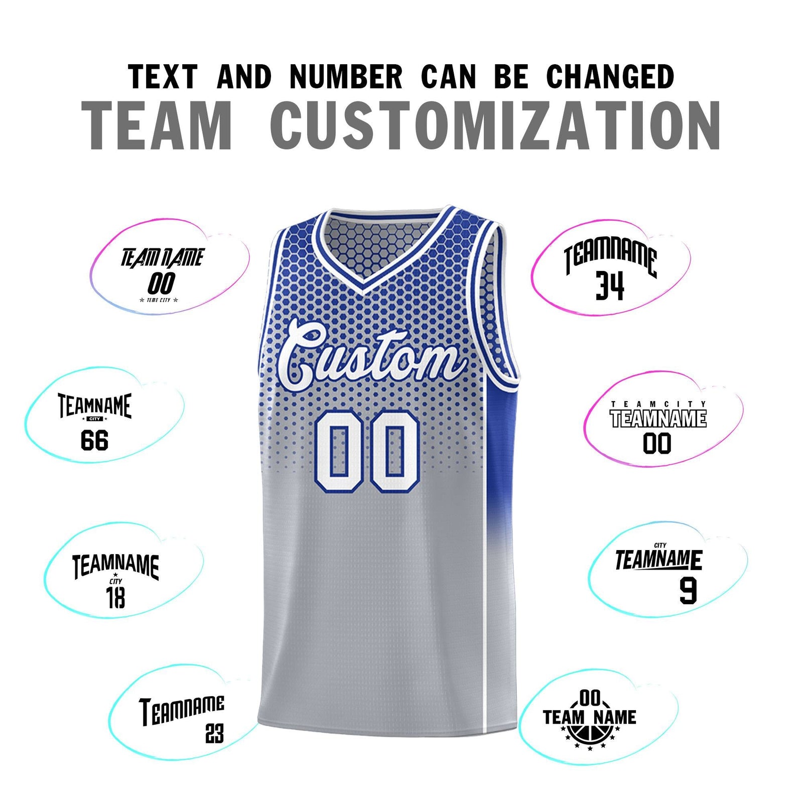 Custom Gray Royal Reversible Side Gradient Sports Uniform Dot Pattern Basketball Jersey Kits