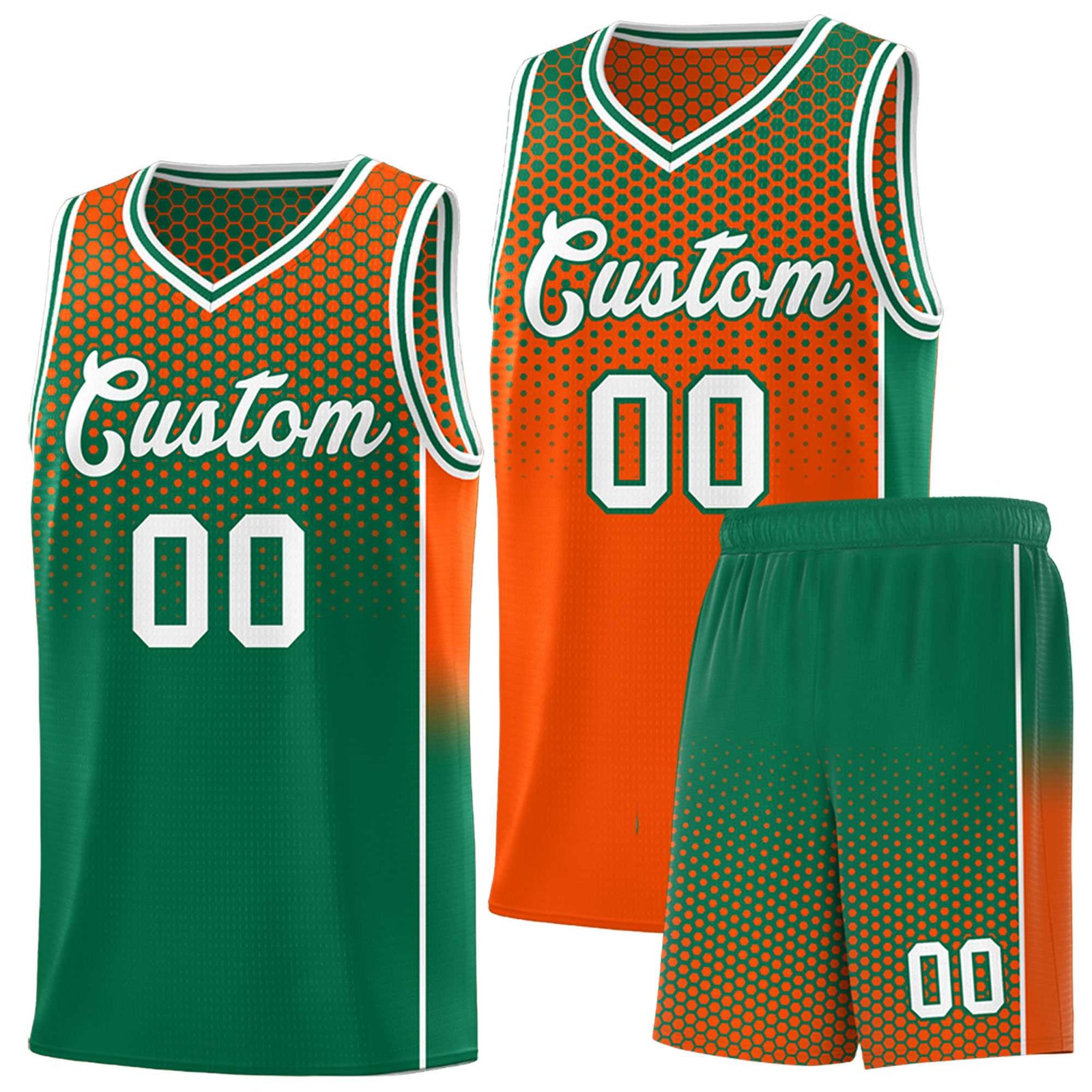 Custom Orange Kelly Green Reversible Side Gradient Sports Uniform Dot Pattern Basketball Jersey Kits