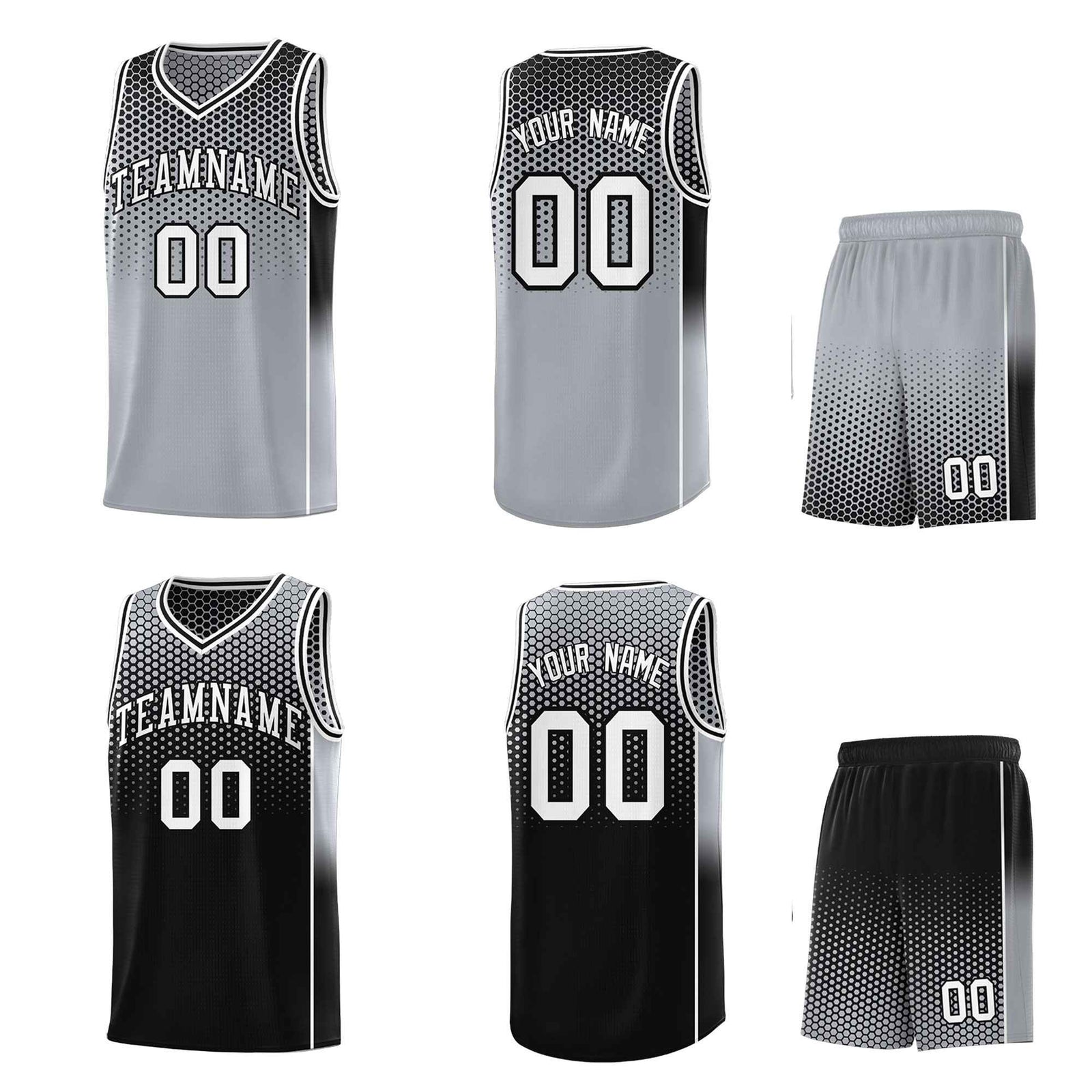 Custom Gray Black Reversible Side Gradient Sports Uniform Dot Pattern Basketball Jersey Kits