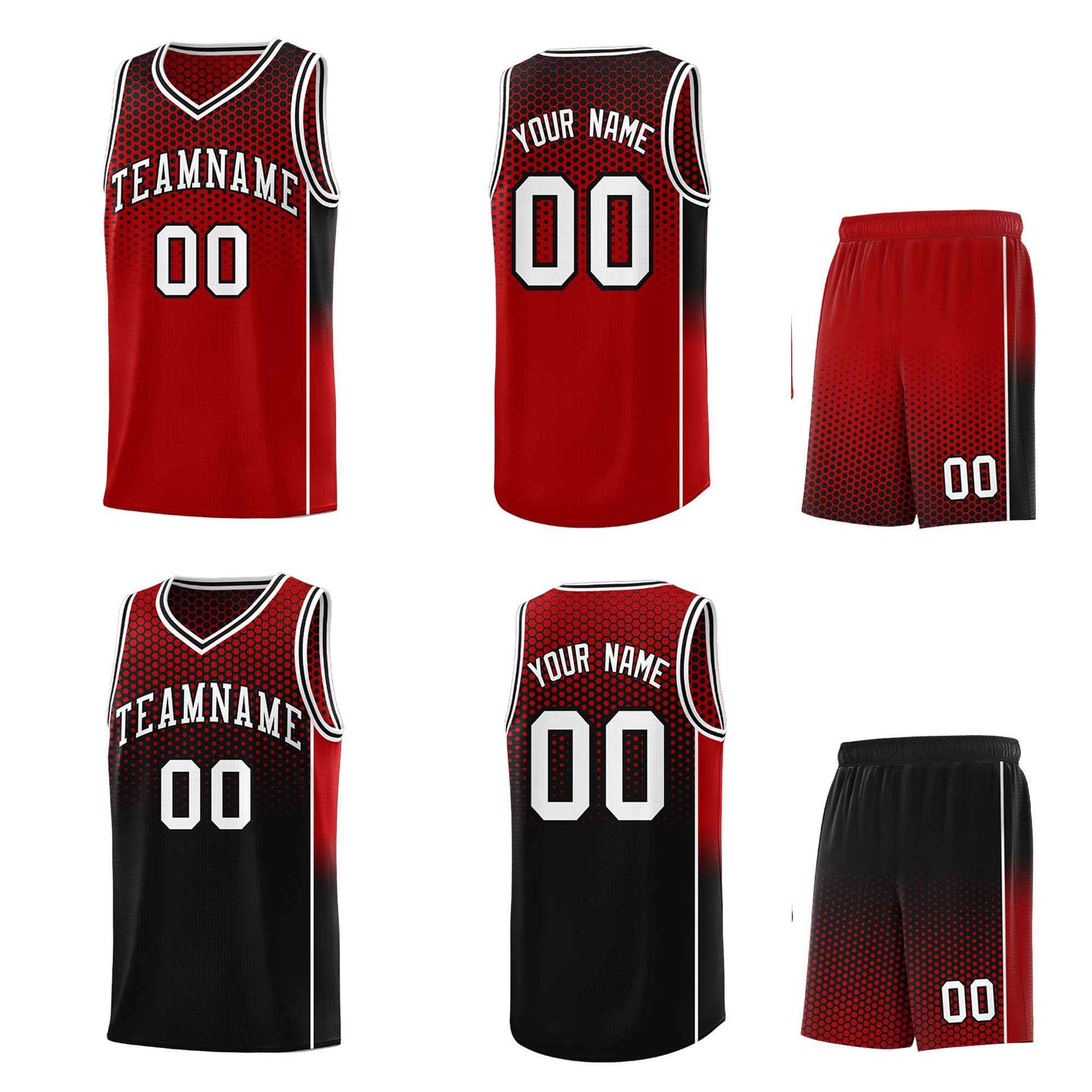 Custom Red Black Reversible Side Gradient Sports Uniform Dot Pattern Basketball Jersey Kits
