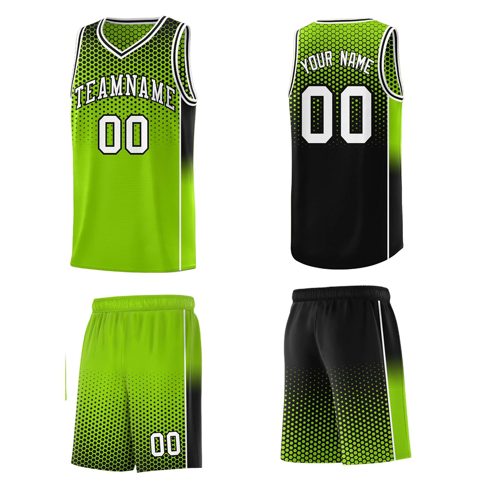 Custom Neon Green Black Reversible Side Gradient Sports Uniform Dot Pattern Basketball Jersey Kits