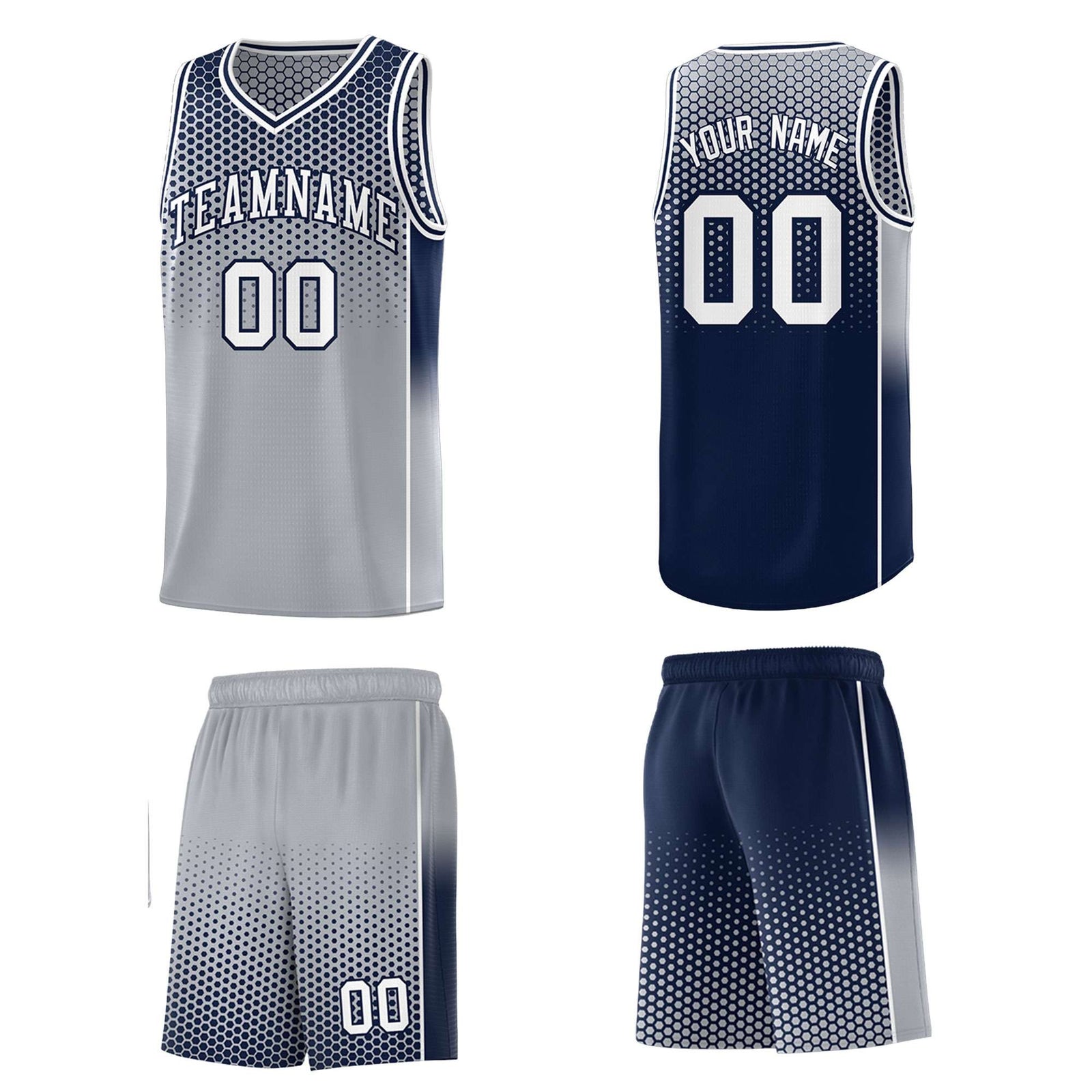 Custom Gray Navy Reversible Side Gradient Sports Uniform Dot Pattern Basketball Jersey Kits