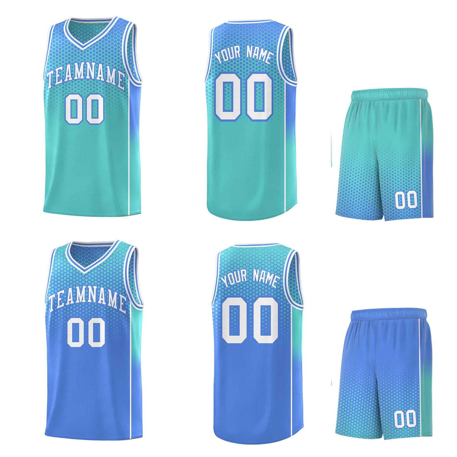 Custom Bright Green Light Blue Reversible Side Gradient Sports Uniform Dot Pattern Basketball Jersey Kits