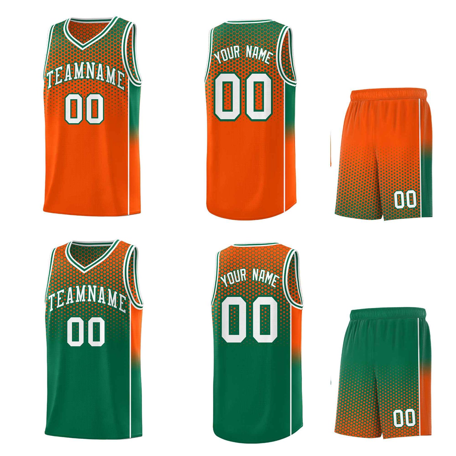 Custom Orange Kelly Green Reversible Side Gradient Sports Uniform Dot Pattern Basketball Jersey Kits