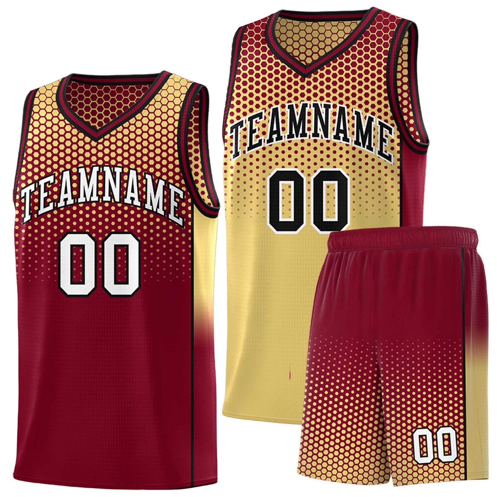 Custom Khaki Crimson Reversible Side Gradient Sports Uniform Dot Pattern Basketball Jersey Kits