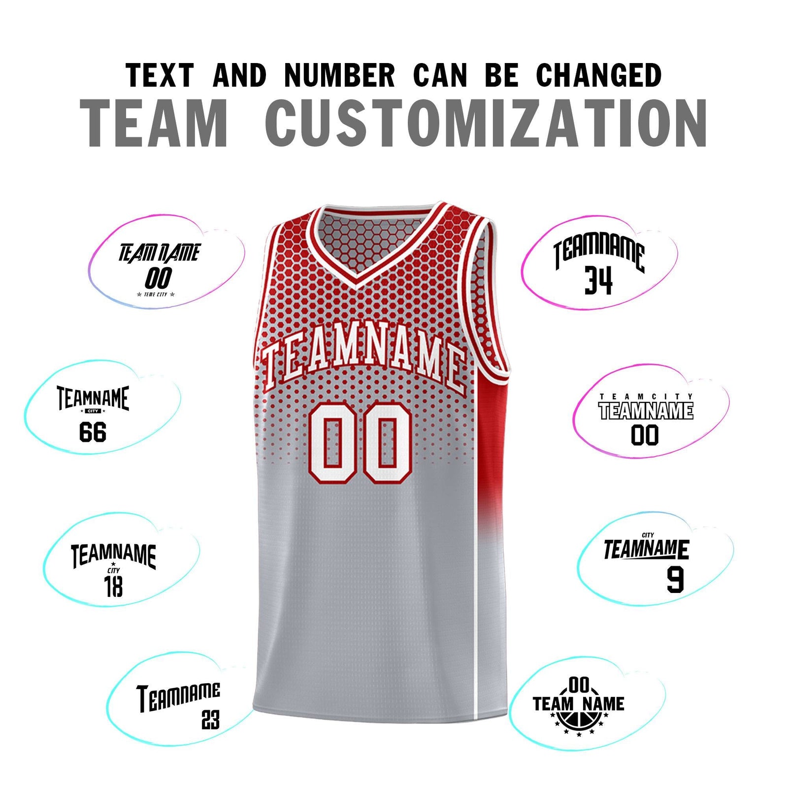 Custom Gray Red Reversible Side Gradient Sports Uniform Dot Pattern Basketball Jersey Kits