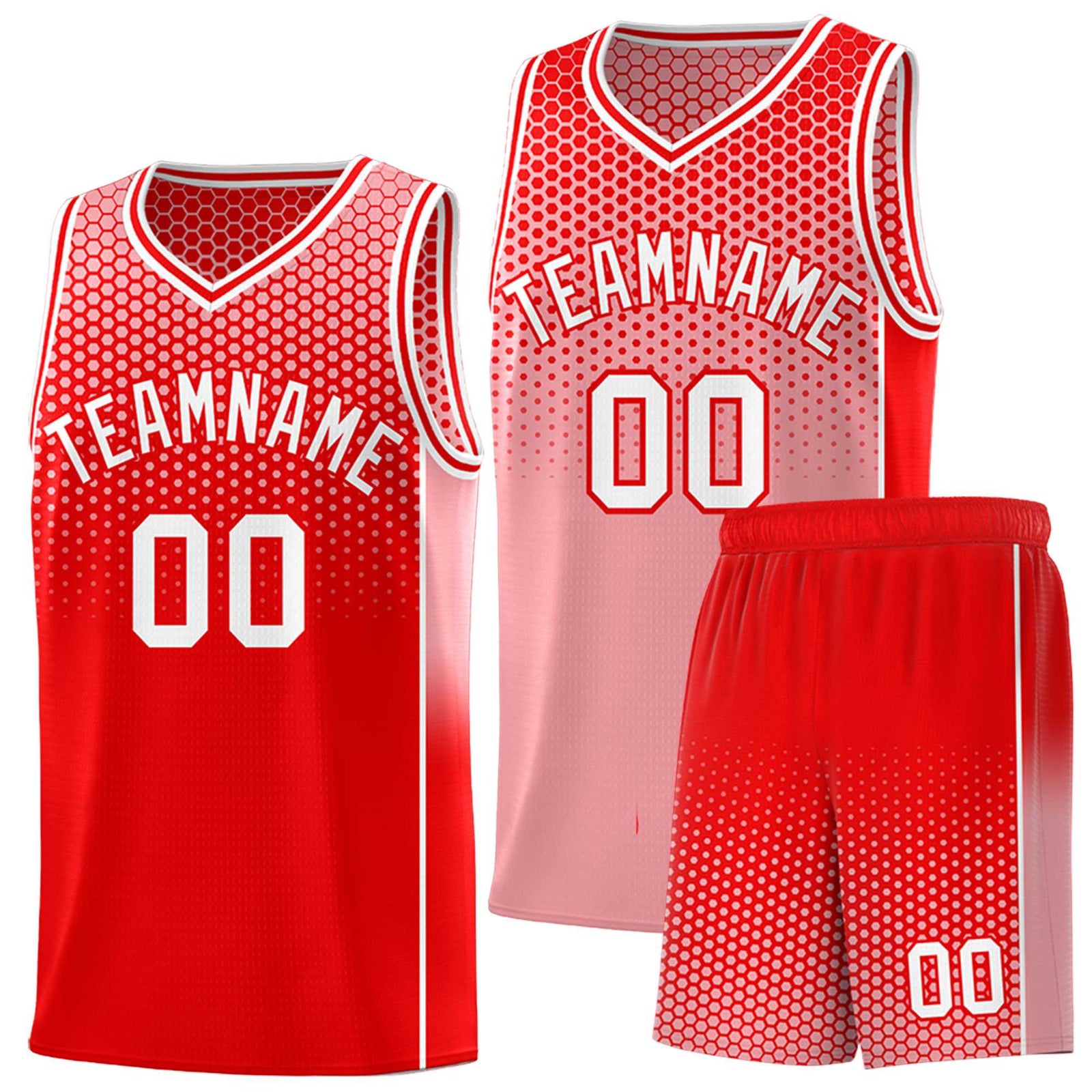Custom Red Light Red Reversible Side Gradient Sports Uniform Dot Pattern Basketball Jersey Kits