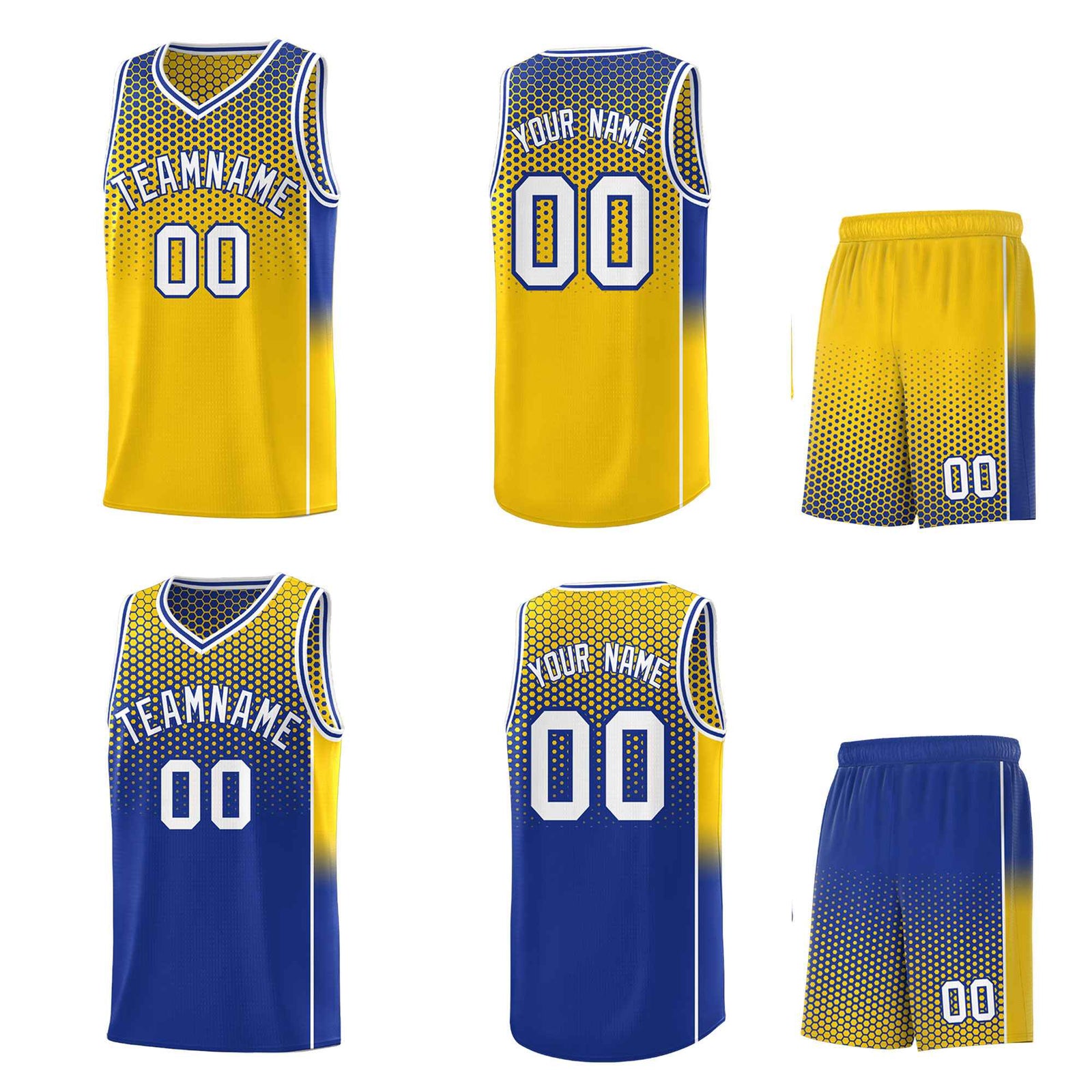 Custom Gold Royal Reversible Side Gradient Sports Uniform Dot Pattern Basketball Jersey Kits