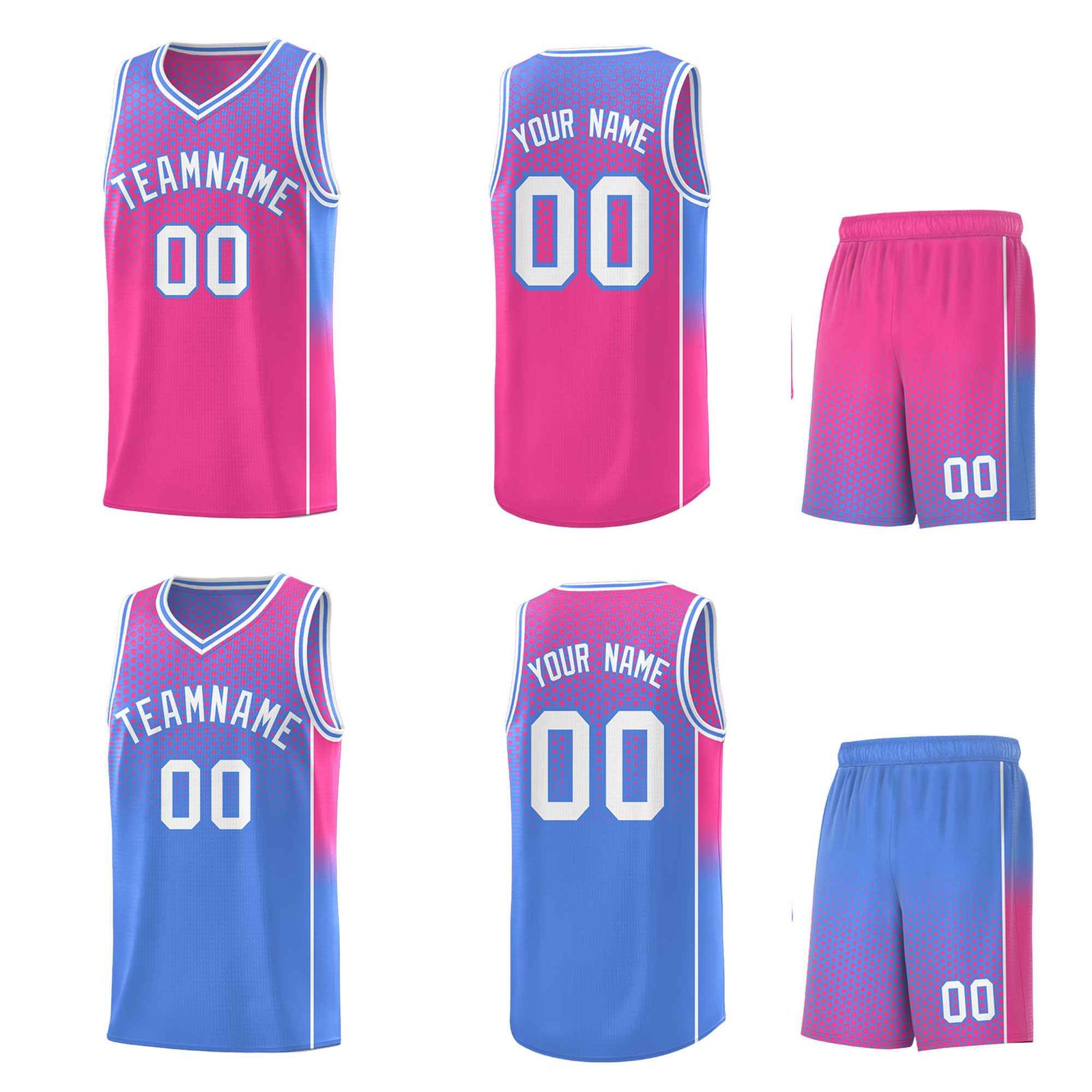 Custom Pink Light Blue Reversible Side Gradient Sports Uniform Dot Pattern Basketball Jersey Kits