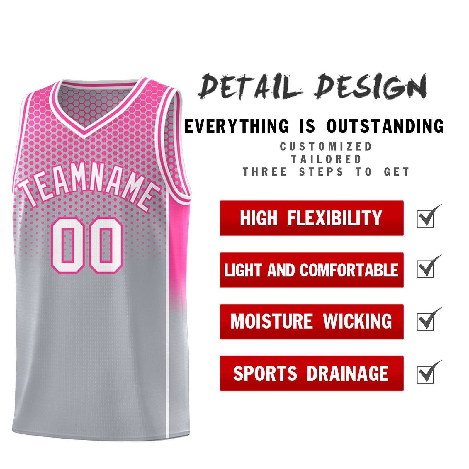 Custom Gray Pink Reversible Side Gradient Sports Uniform Dot Pattern Basketball Jersey Kits