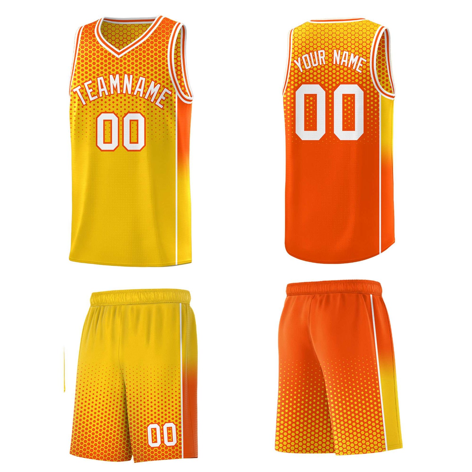 Custom Gold Orange Reversible Side Gradient Sports Uniform Dot Pattern Basketball Jersey Kits