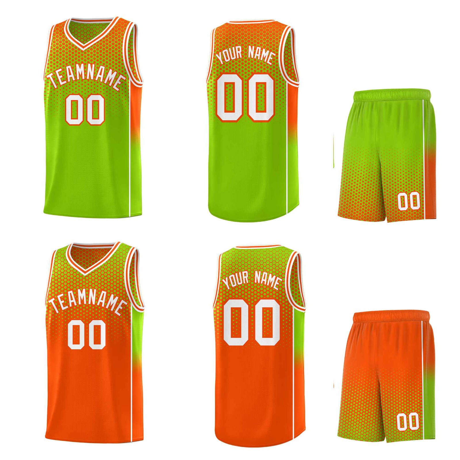 Custom Neon Green Orange Reversible Side Gradient Sports Uniform Dot Pattern Basketball Jersey Kits