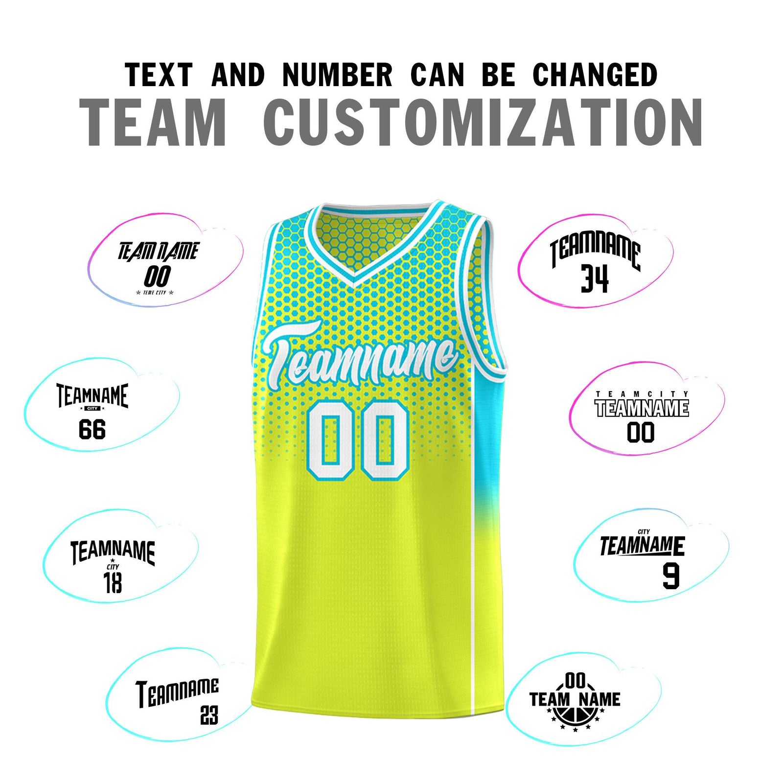 Custom Fluorescent Green Sky Blue Reversible Side Gradient Sports Uniform Dot Pattern Basketball Jersey Kits