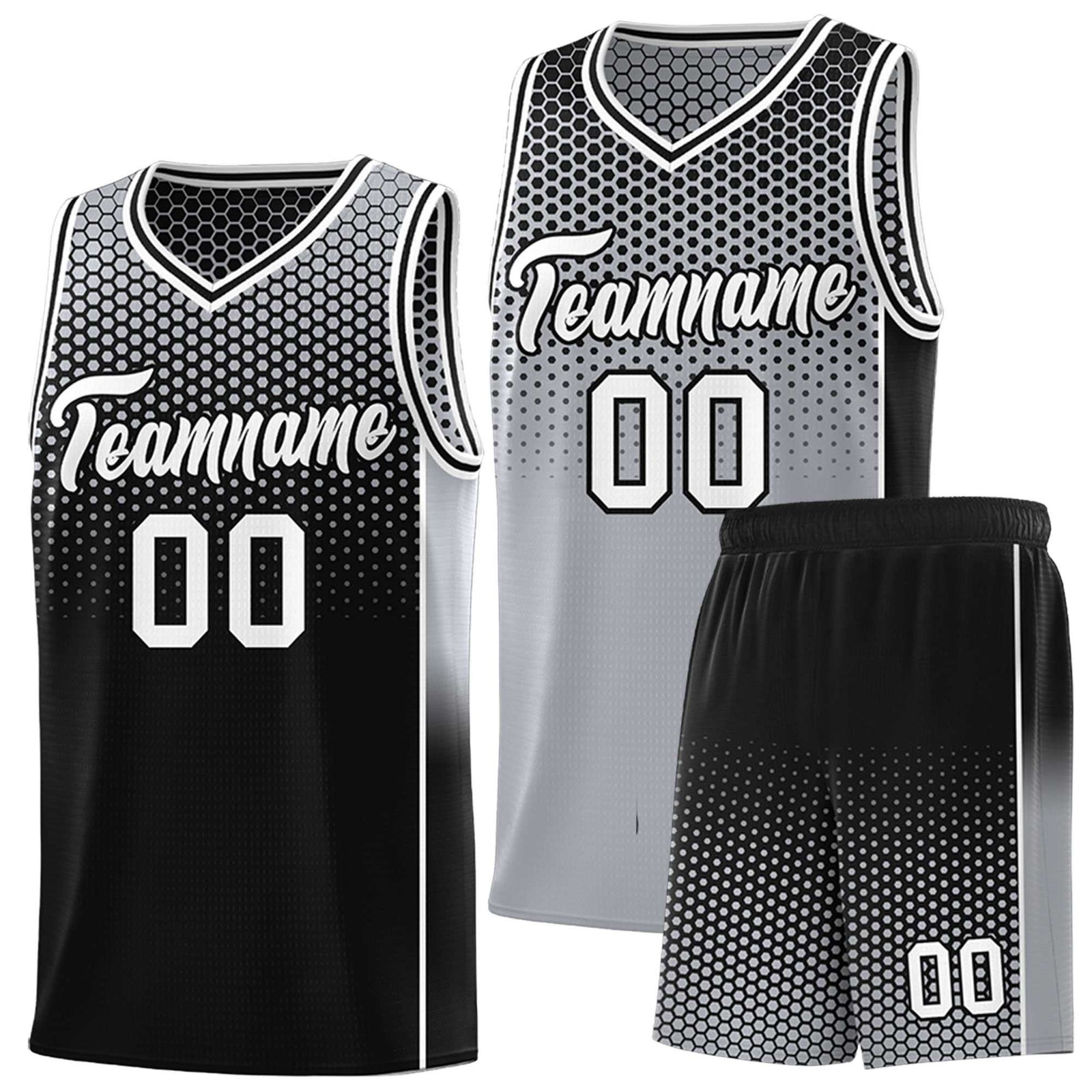 Custom Gray Black Reversible Side Gradient Sports Uniform Dot Pattern Basketball Jersey Kits