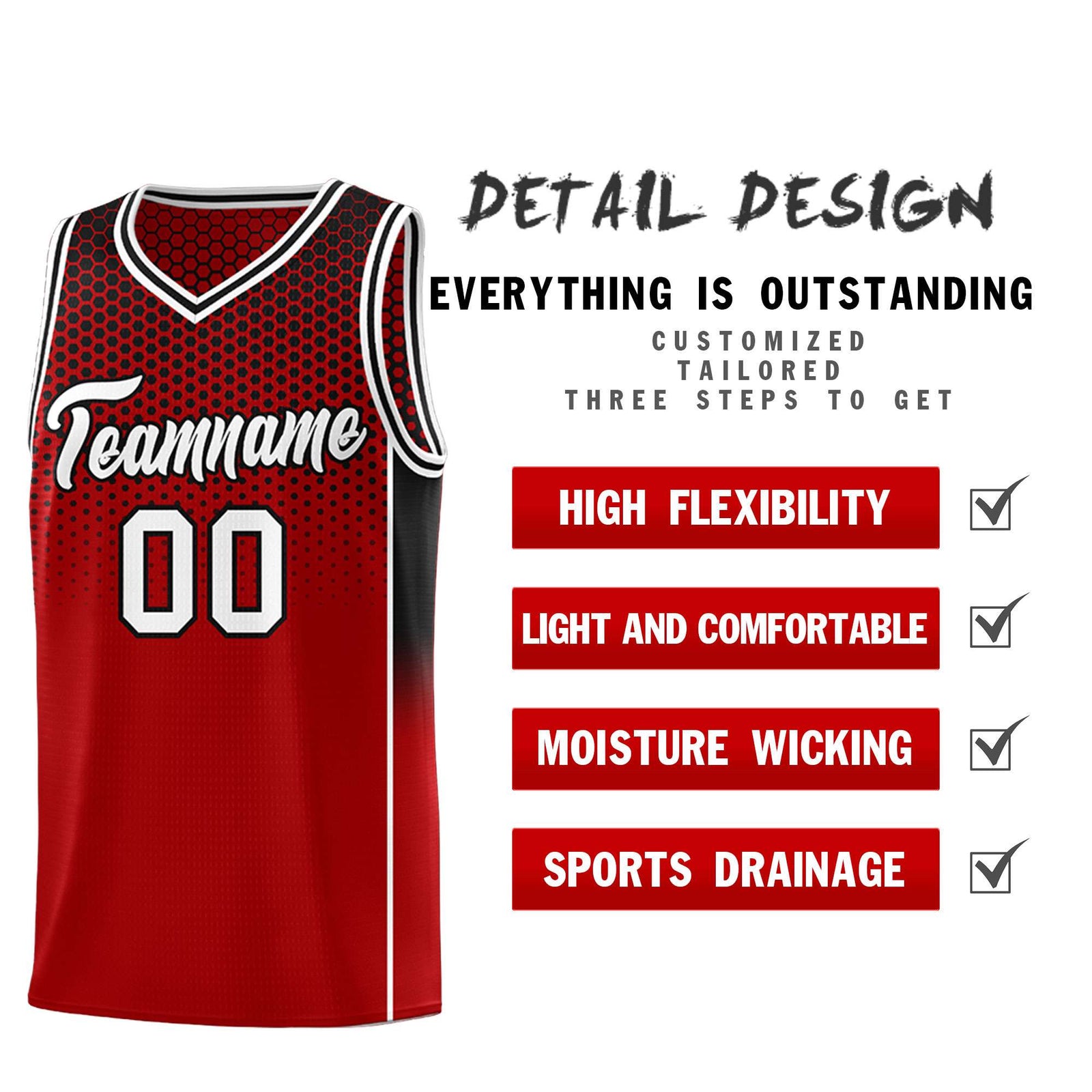 Custom Red Black Reversible Side Gradient Sports Uniform Dot Pattern Basketball Jersey Kits