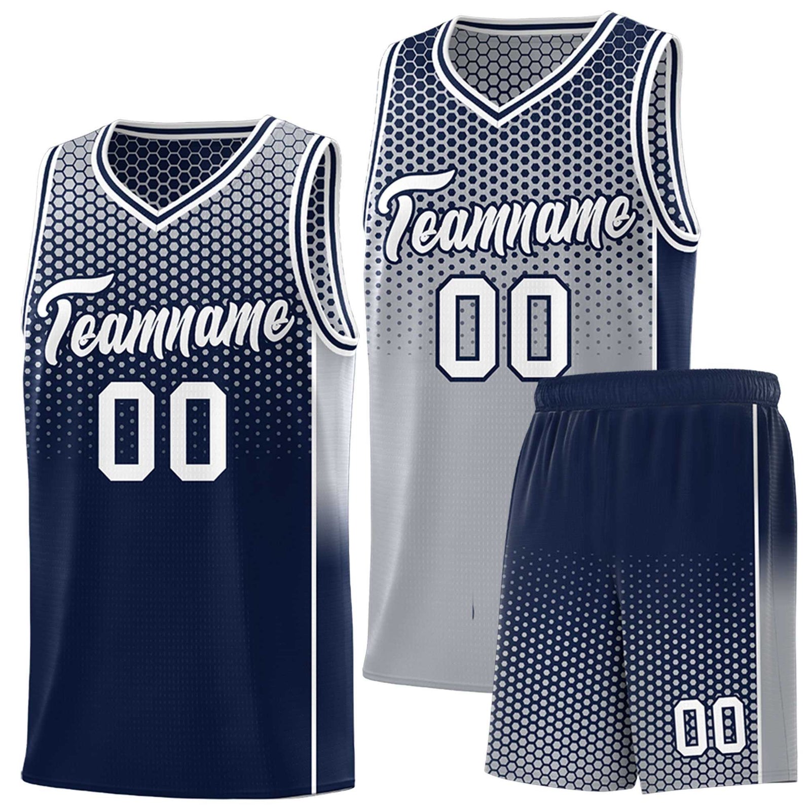 Custom Gray Navy Reversible Side Gradient Sports Uniform Dot Pattern Basketball Jersey Kits
