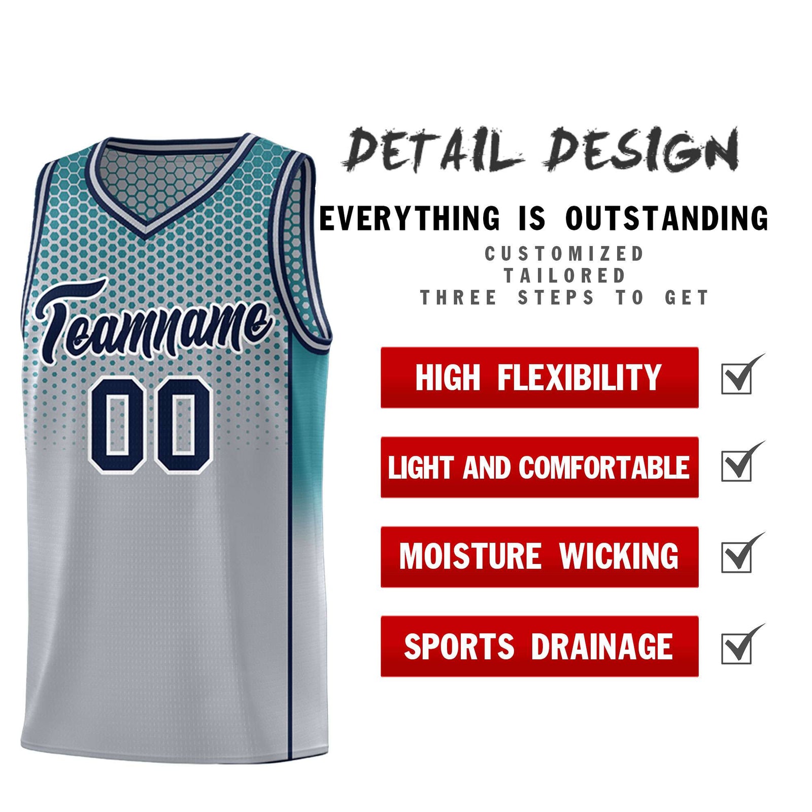 Custom Gray Aqua Reversible Side Gradient Sports Uniform Dot Pattern Basketball Jersey Kits