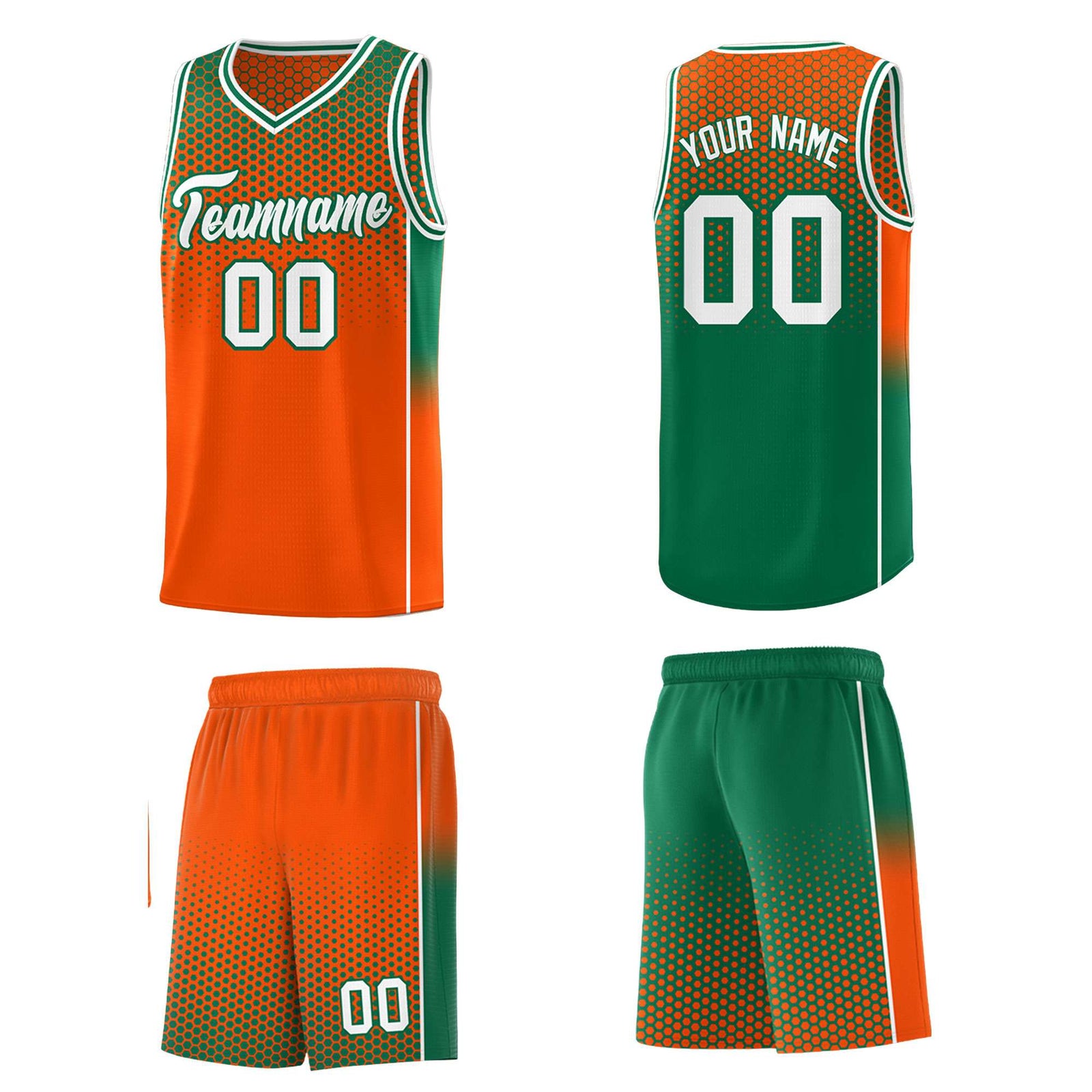 Custom Orange Kelly Green Reversible Side Gradient Sports Uniform Dot Pattern Basketball Jersey Kits