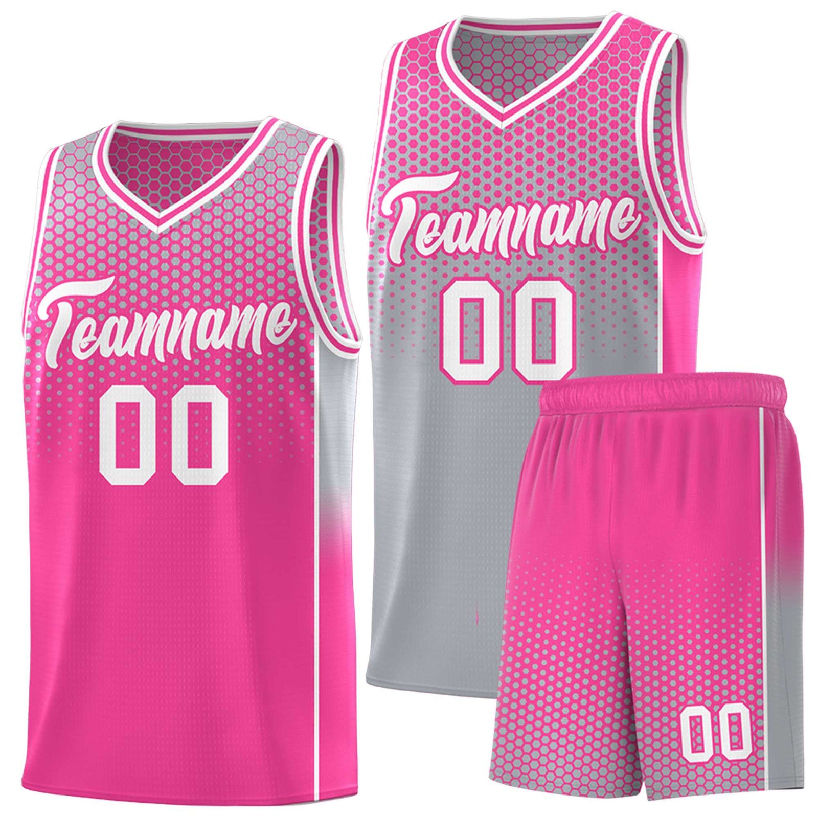 Custom Gray Pink Reversible Side Gradient Sports Uniform Dot Pattern Basketball Jersey Kits