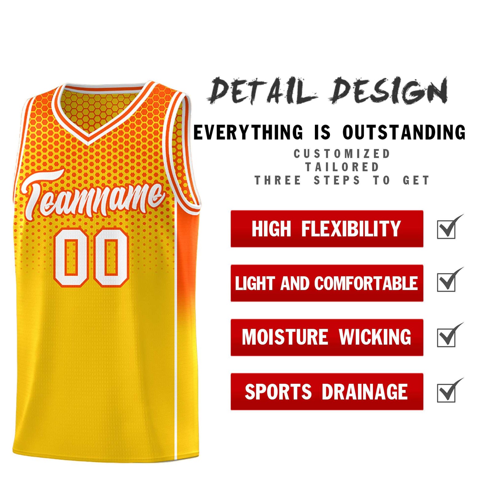 Custom Gold Orange Reversible Side Gradient Sports Uniform Dot Pattern Basketball Jersey Kits