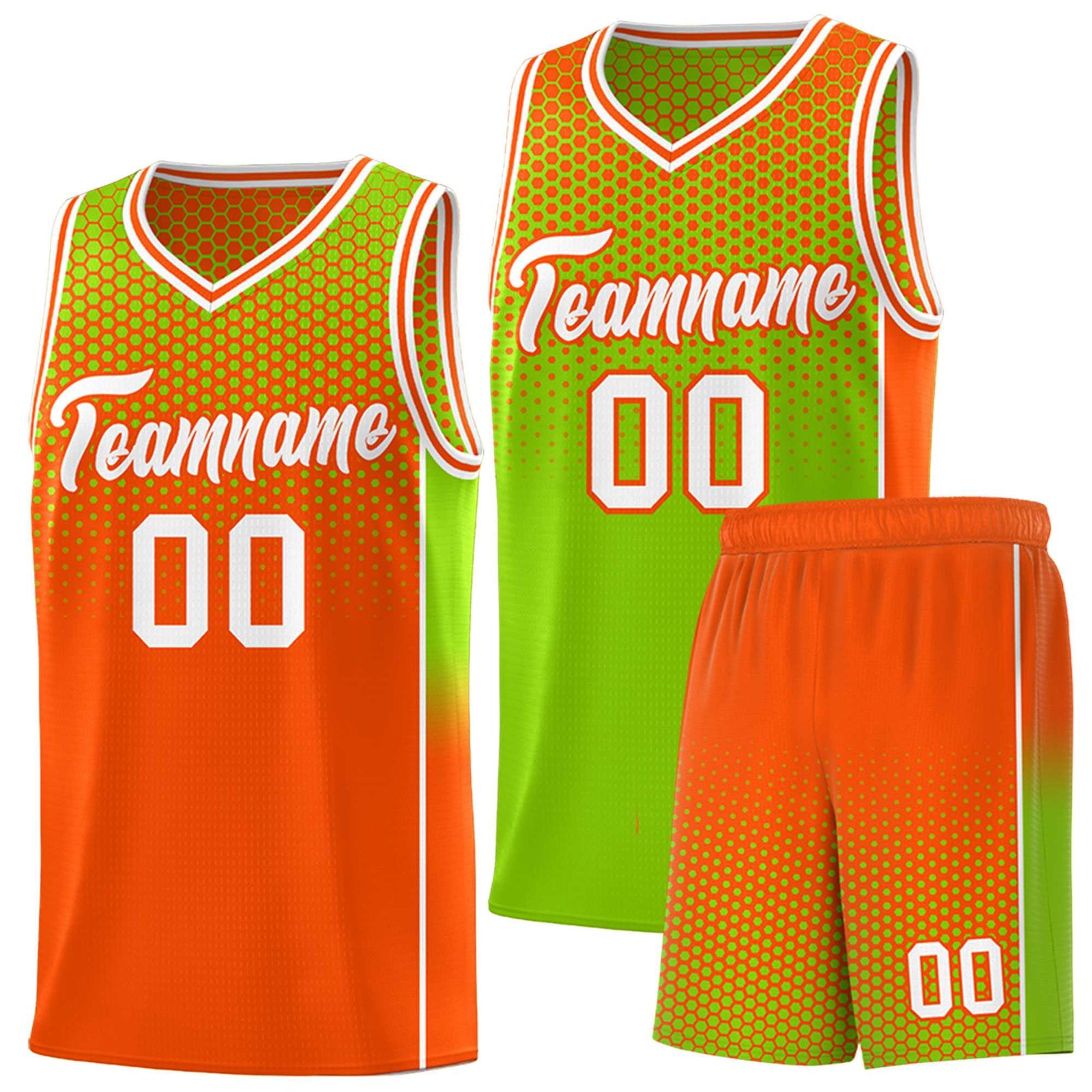 Custom Neon Green Orange Reversible Side Gradient Sports Uniform Dot Pattern Basketball Jersey Kits
