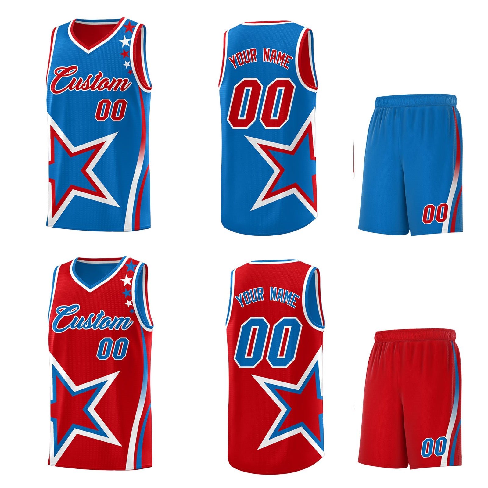 Custom Red Royal White Star Series Reversible Sets Basketball Jersey| KXKSHOP