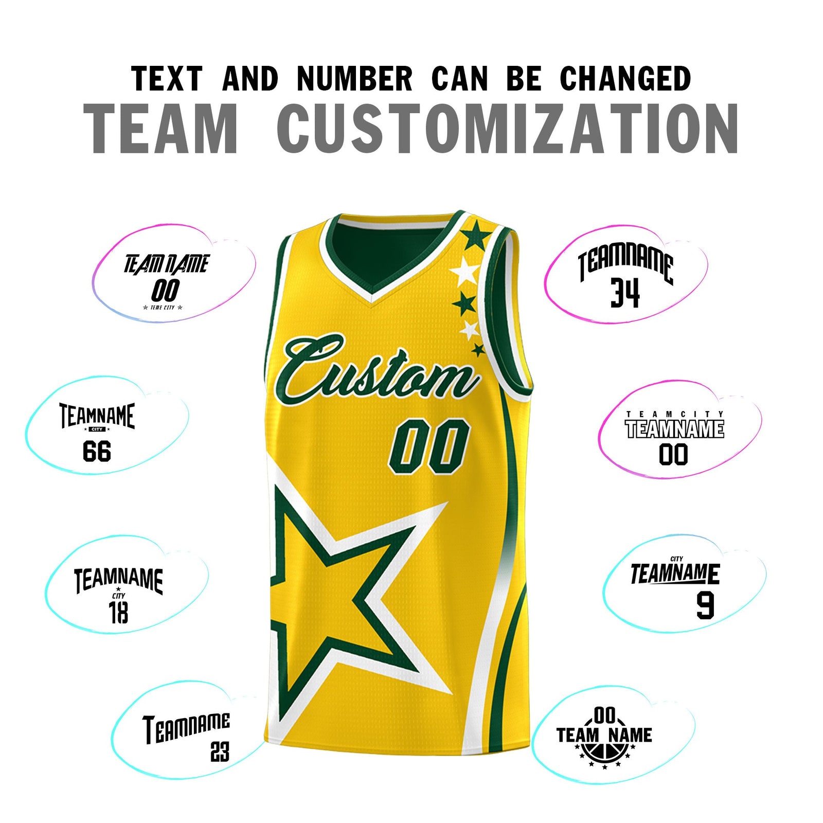 Custom Green Gold White Star Series Reversible Sets Basketball Jersey| KXKSHOP