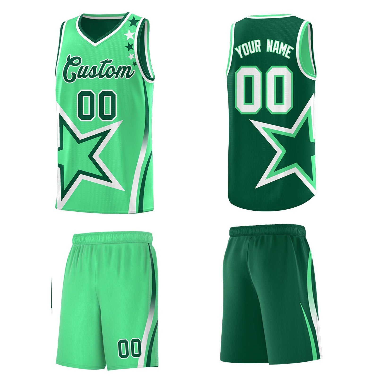 Custom Kelly Green Green White Star Series Reversible Sets Basketball Jersey| KXKSHOP