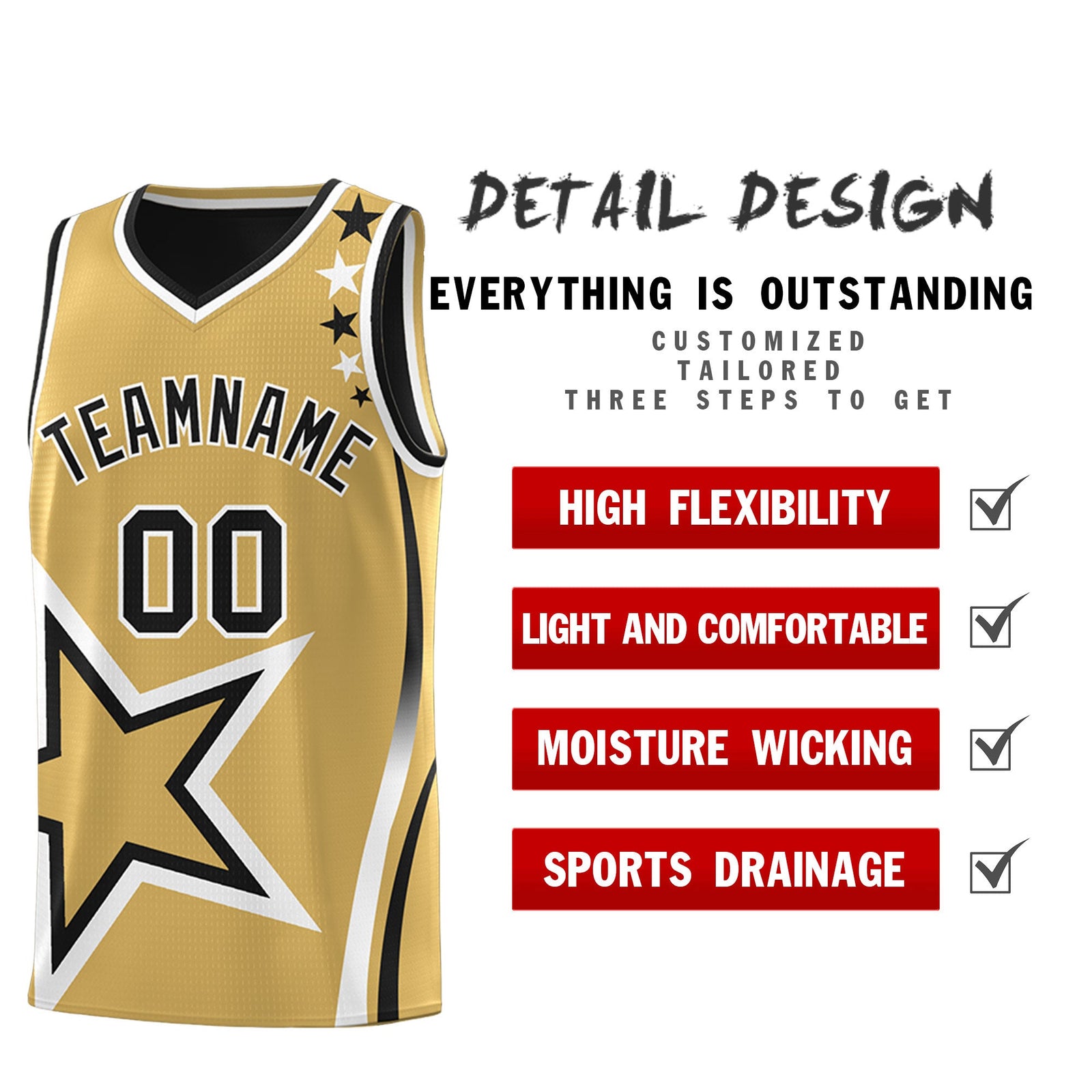 Custom Black Old Gold White Star Series Reversible Sets Basketball Jersey| KXKSHOP
