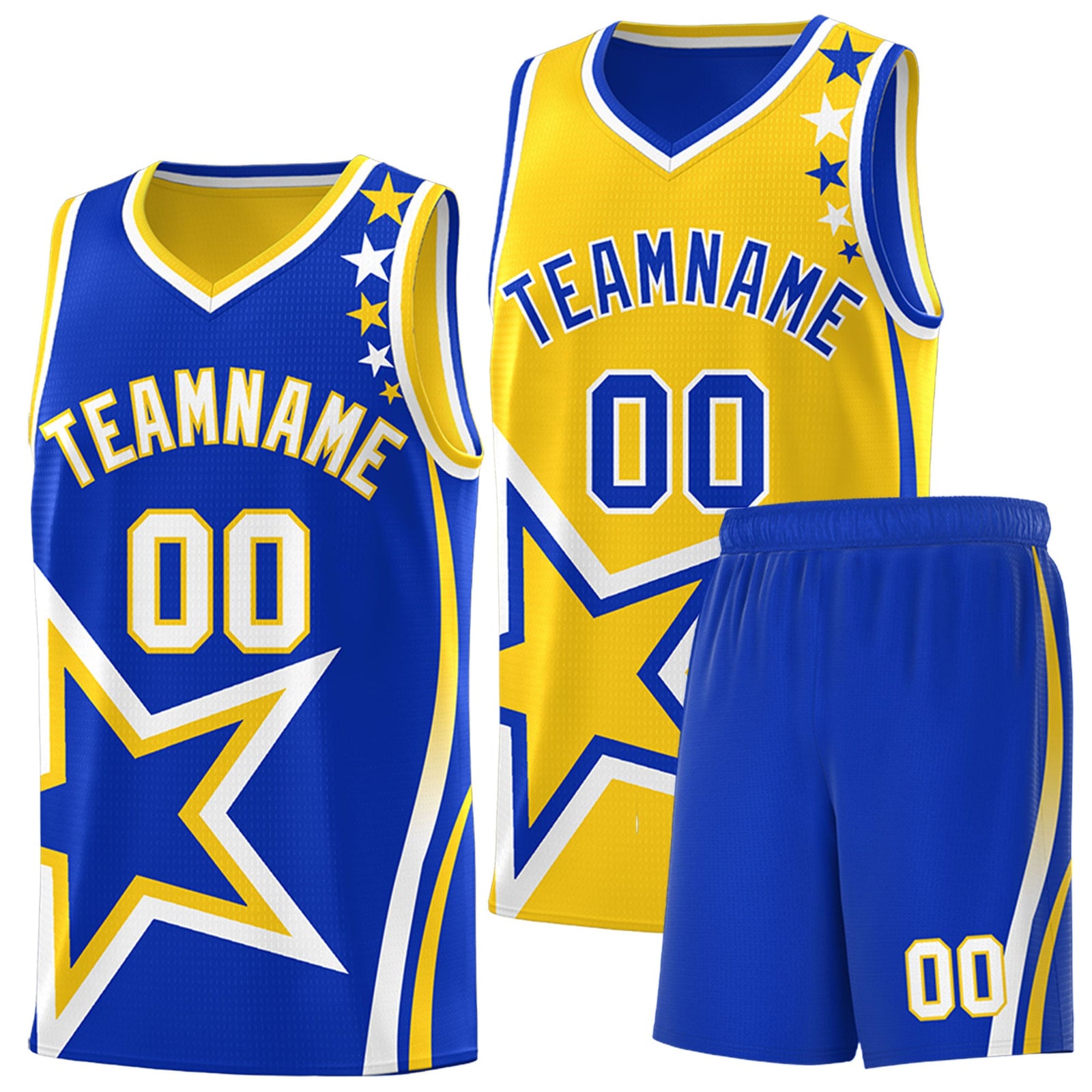 Custom Royal Blue Gold White Star Series Reversible Sets Basketball Jersey| KXKSHOP